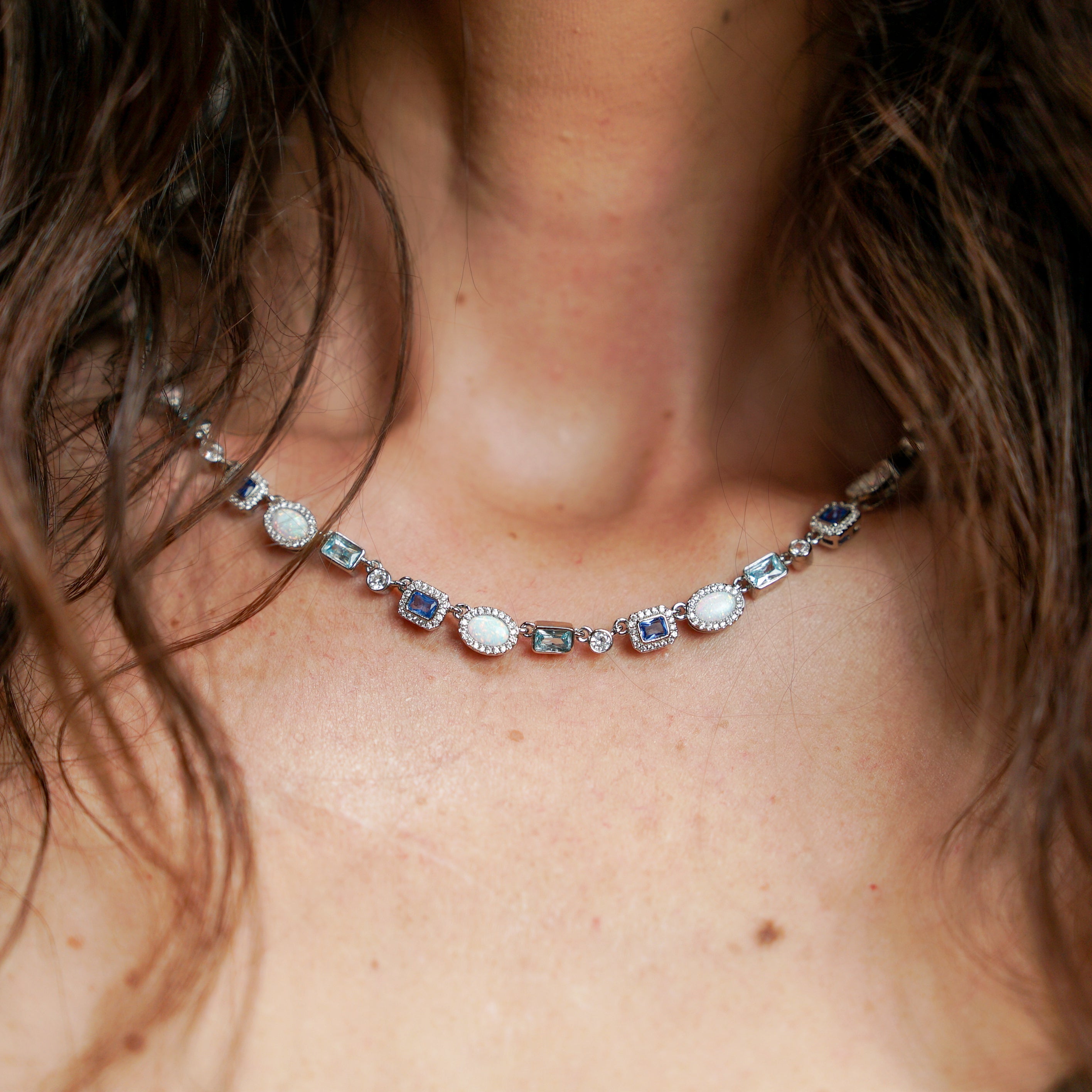 Blue Mini Vanguard Jewel Necklace (Silver)
