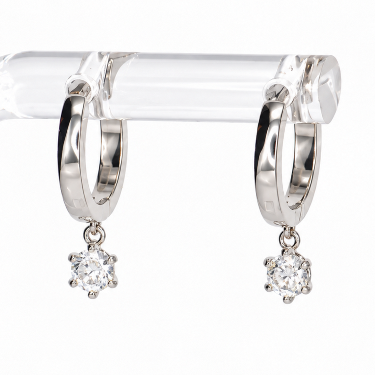 Crystal Drop Hoop Earrings (Silver)