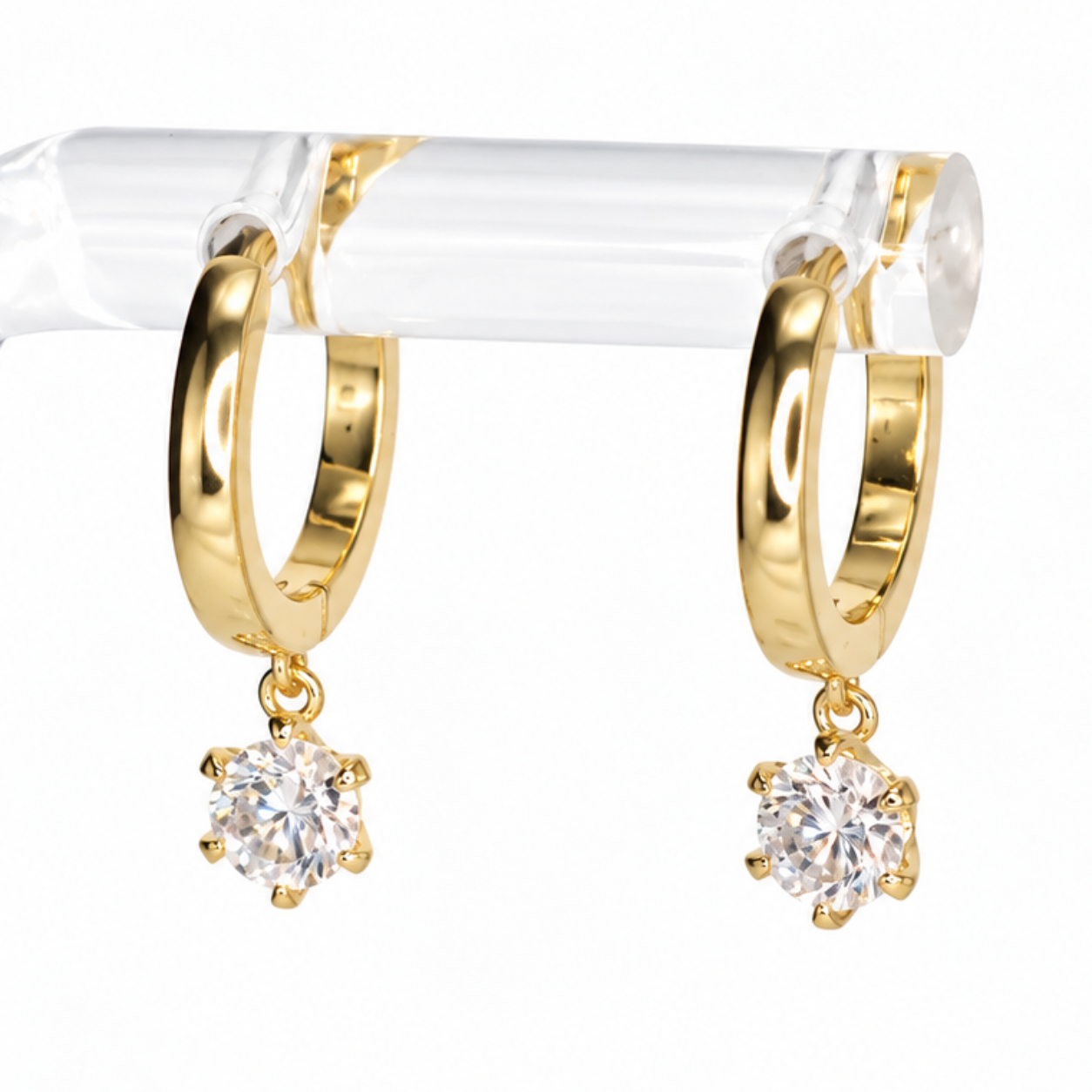 Crystal Drop Hoop Earrings (Gold)