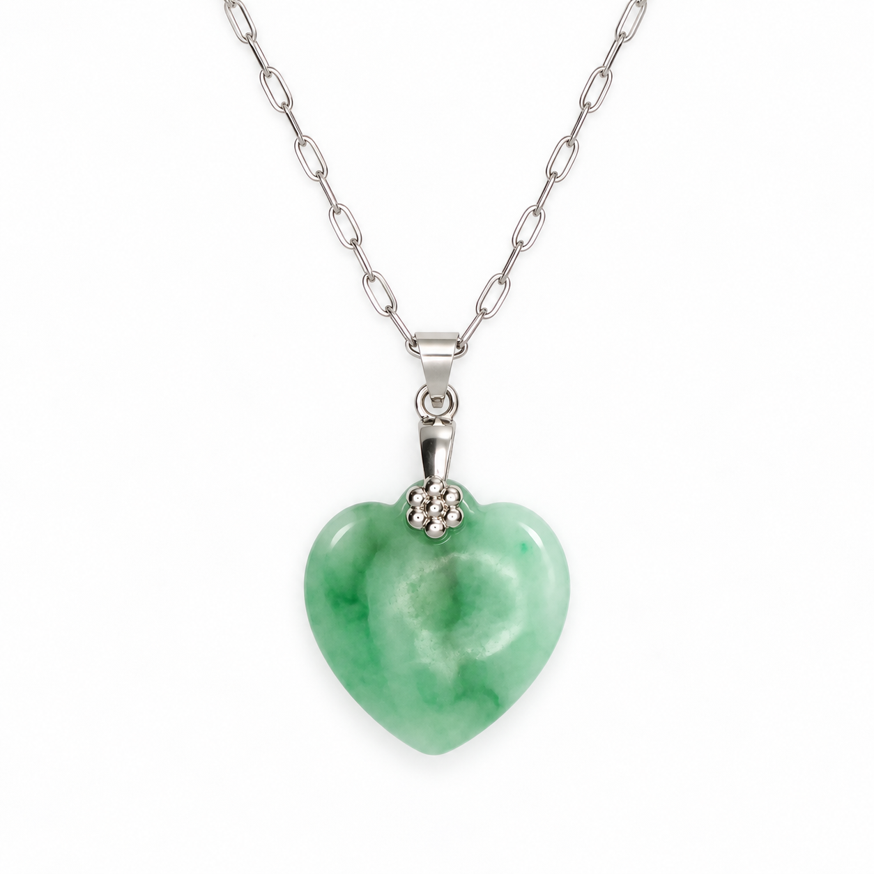 Jade Mini Heart Necklace (Silver)