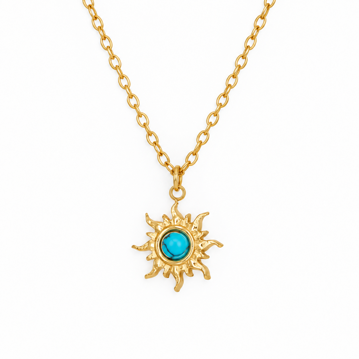 Turquoise Sun Necklace (Gold)
