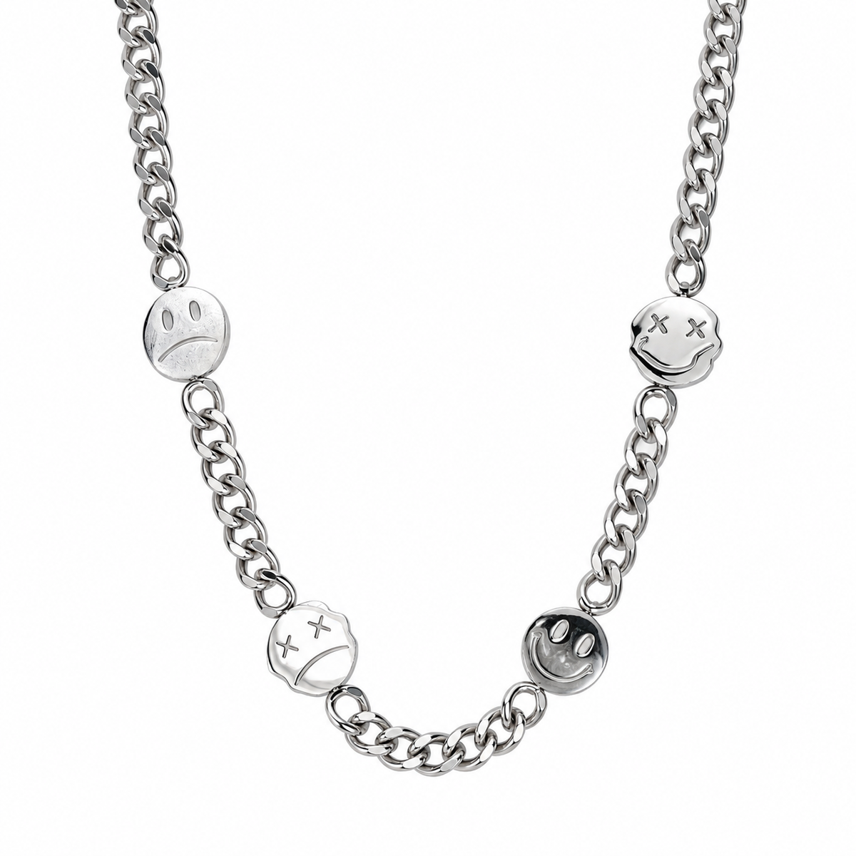 Smiley Face Cuban Link Chain (Silver)