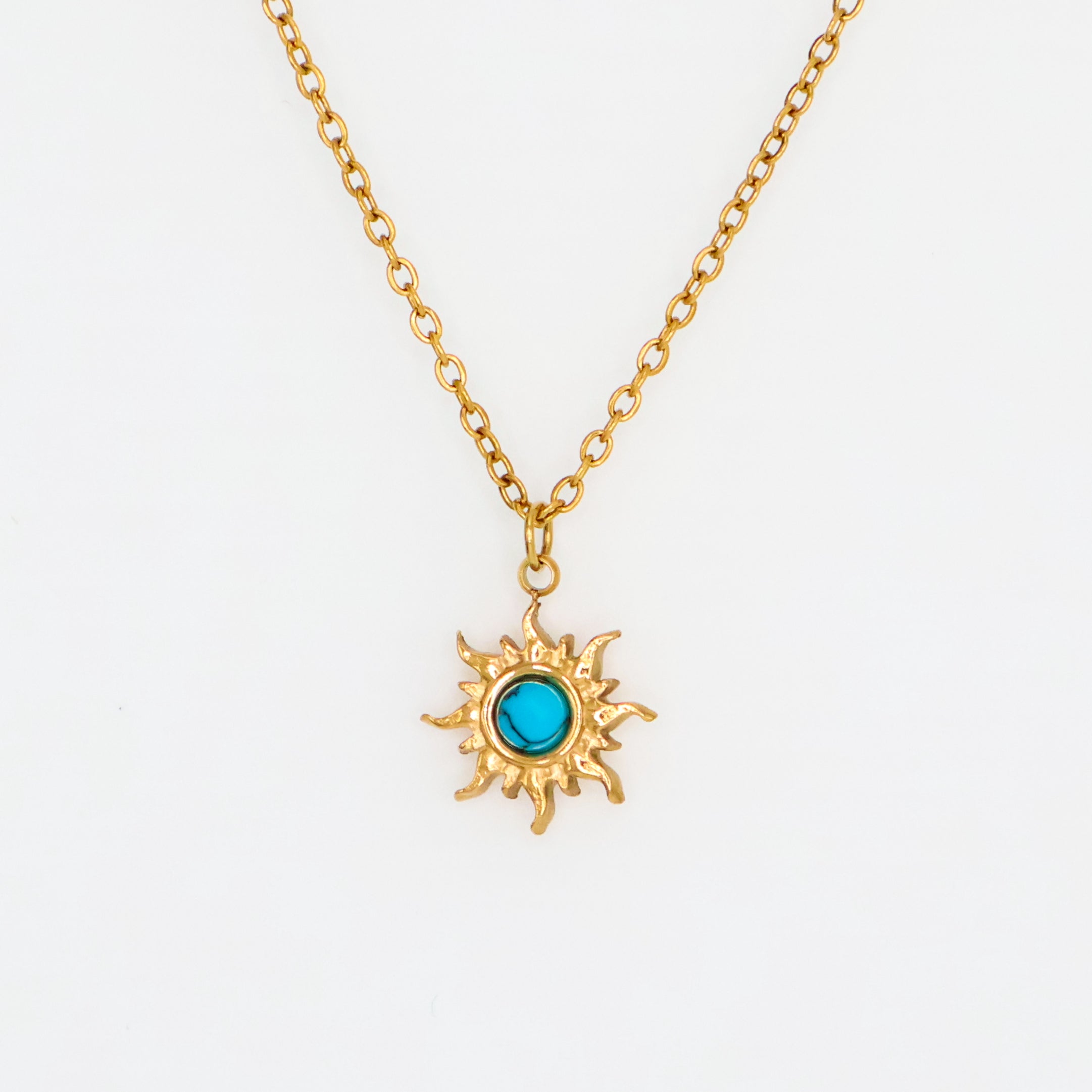 Turquoise Sun Necklace (Gold)