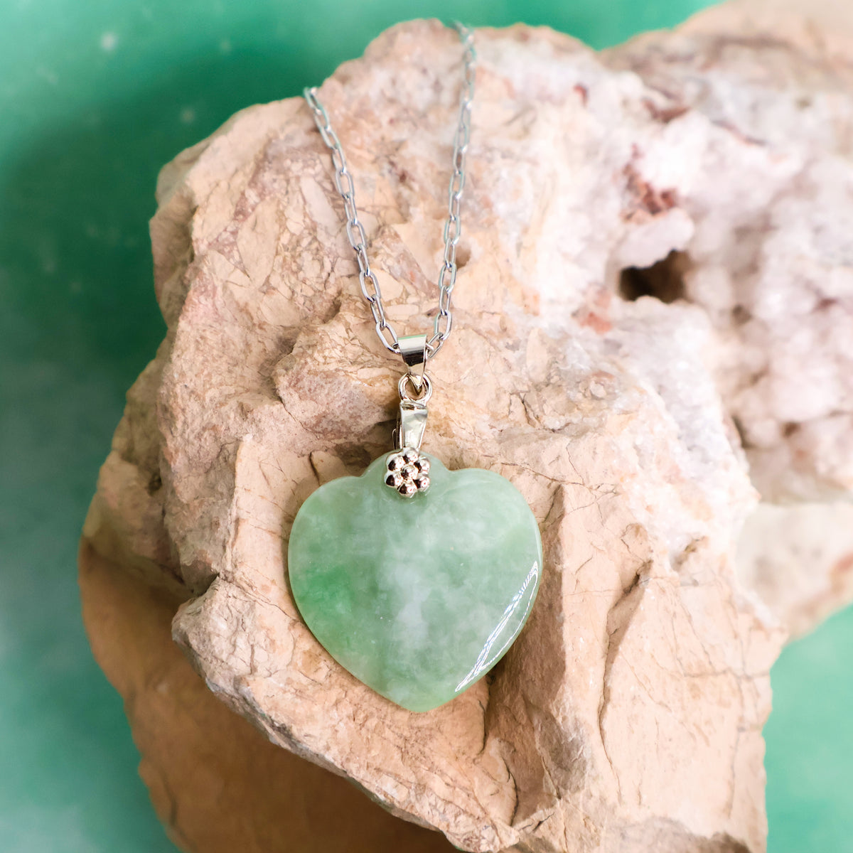 Jade Heart Necklace (Silver)