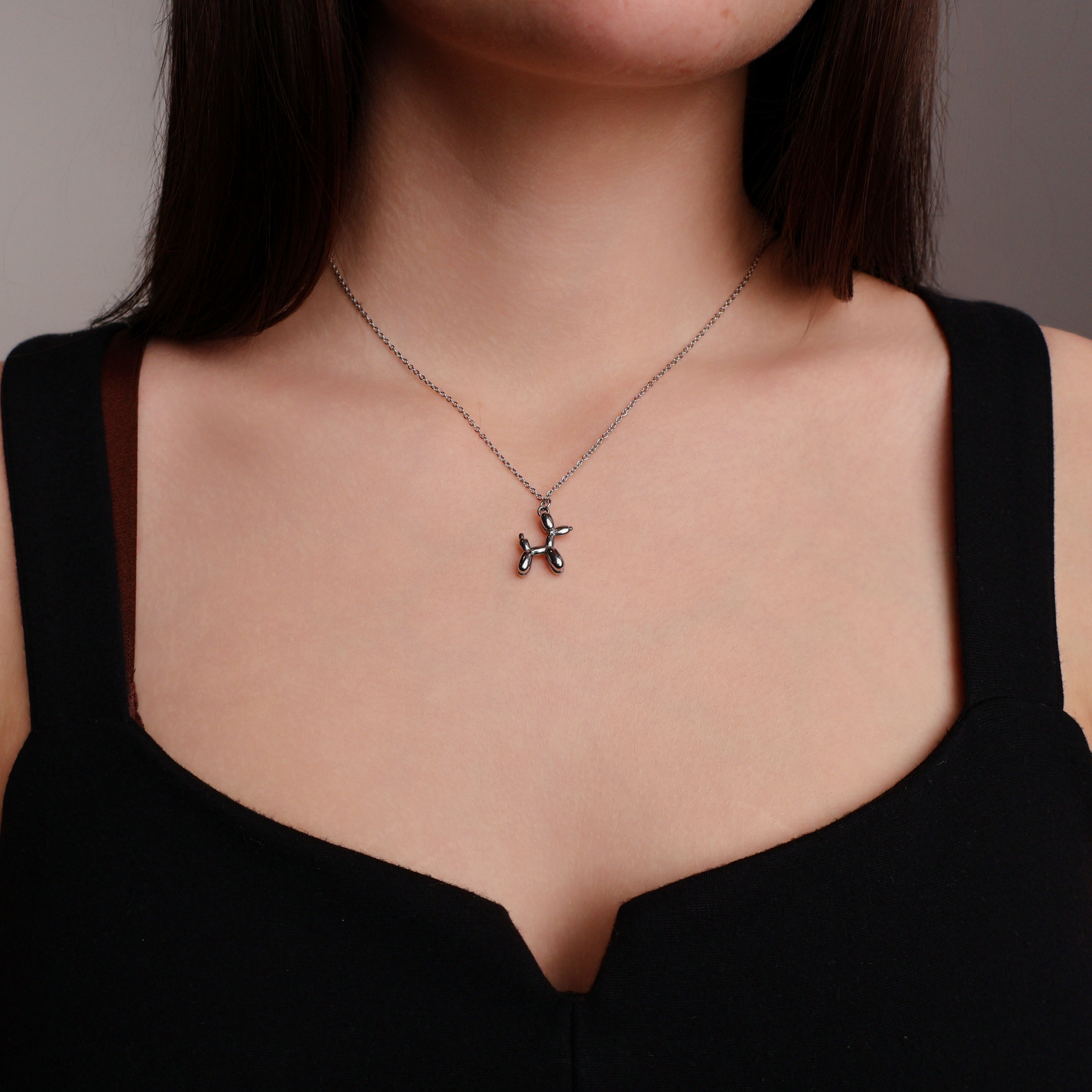 Balloon Dog Necklace (Silver)