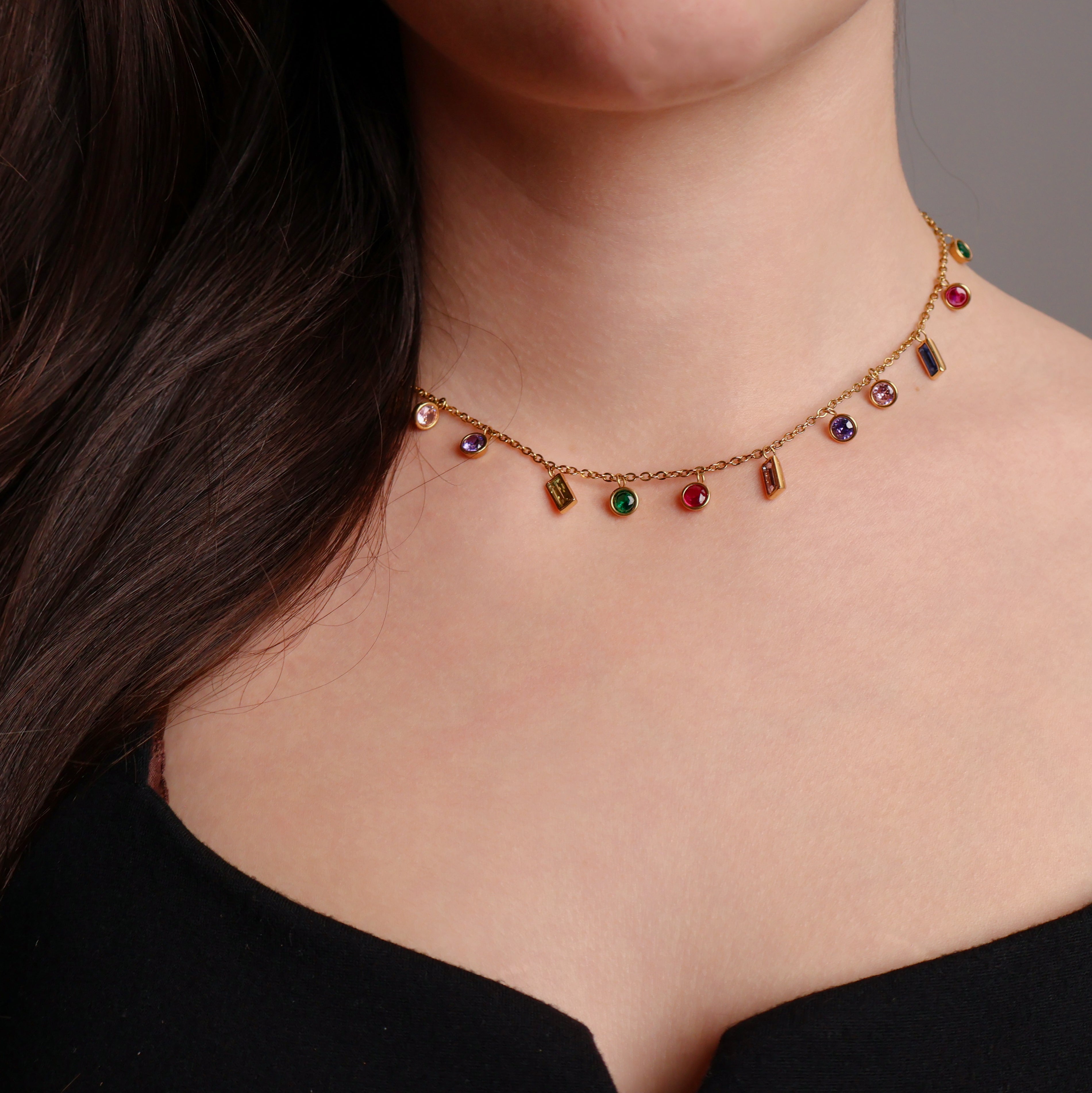 Bejeweled Charm Necklace (Gold)