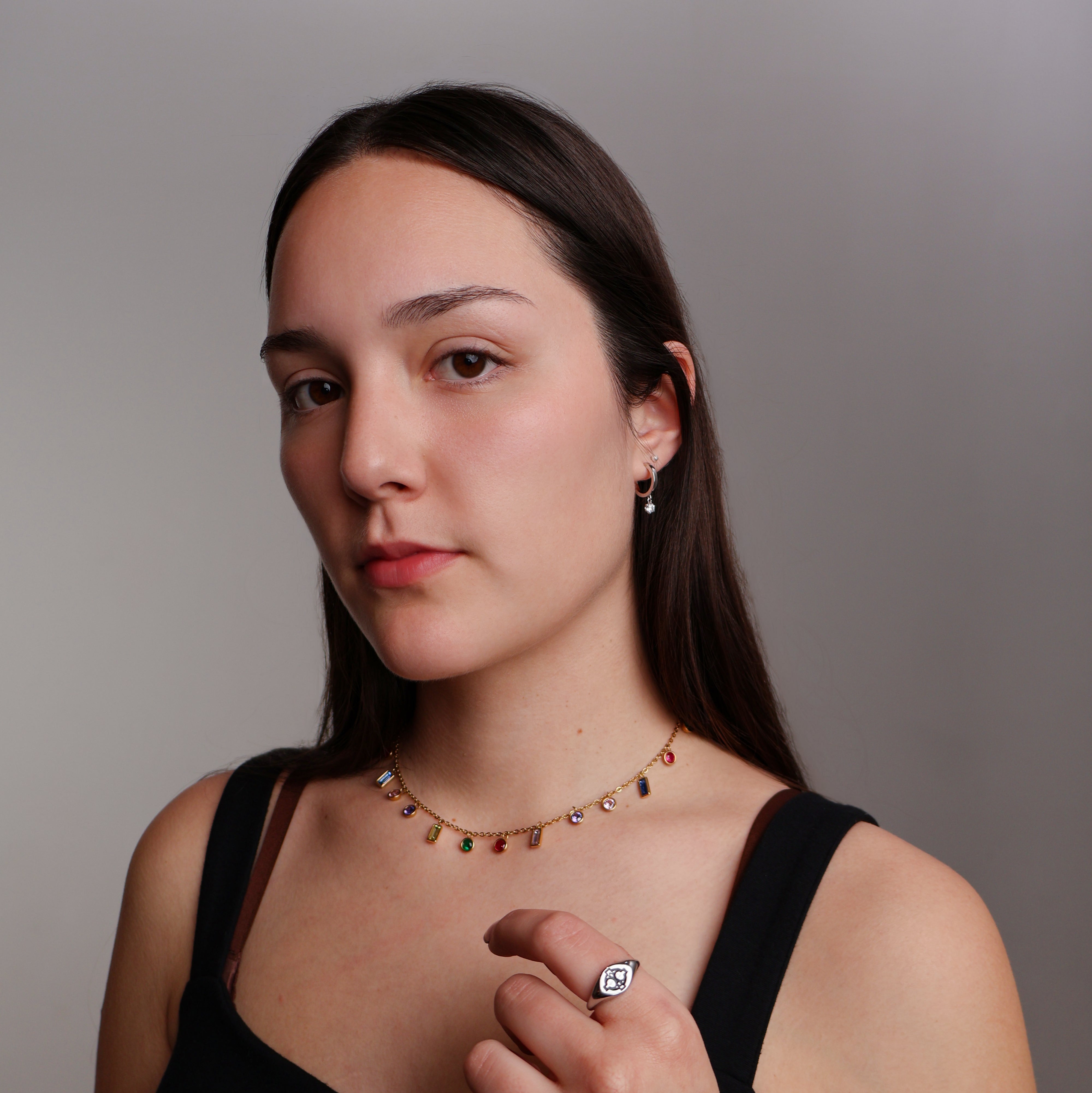Crystal Drop Hoop Earrings (Sterling Silver)