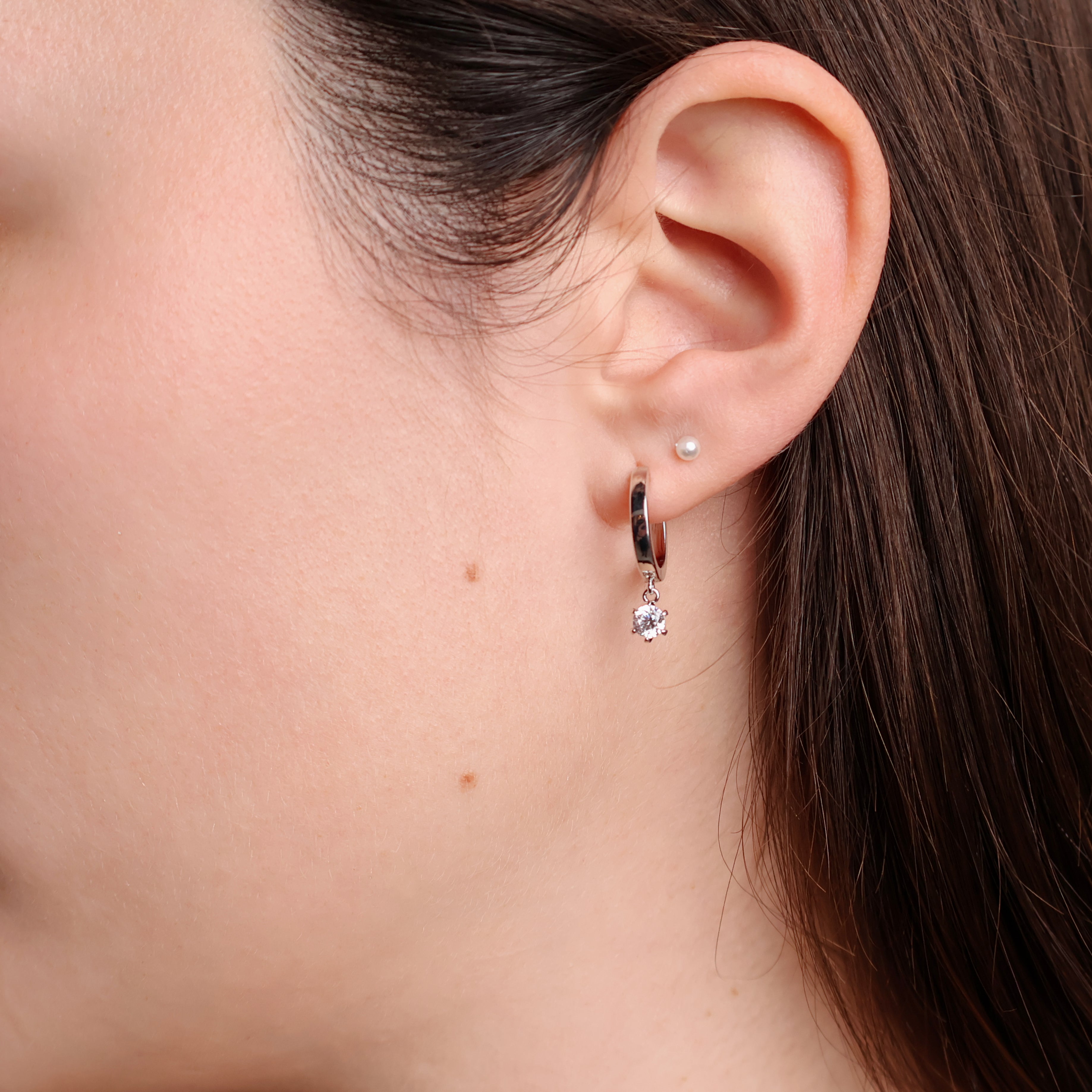 Crystal Drop Hoop Earrings (Sterling Silver)