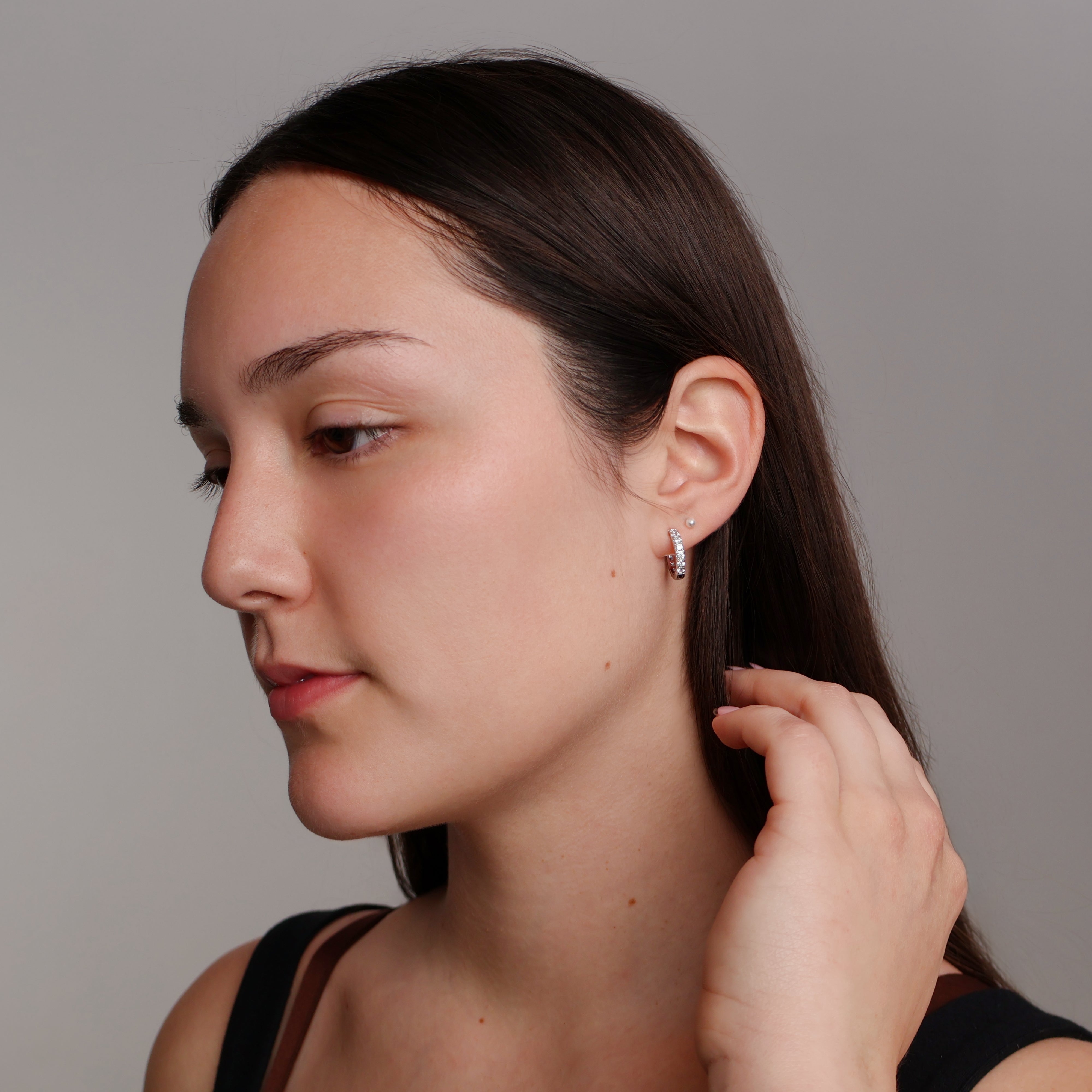 Huggie Stone Earrings (Sterling Silver)