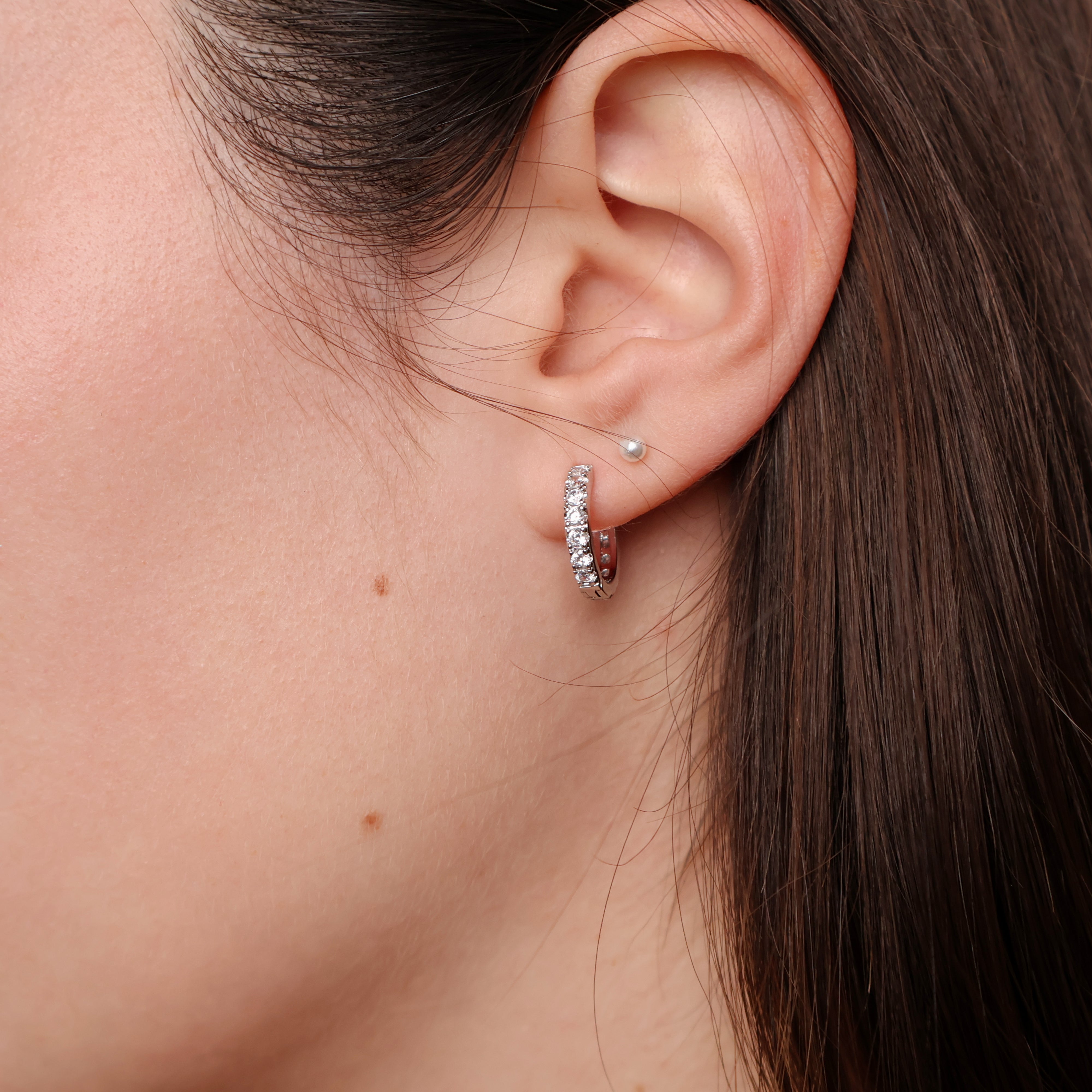 Huggie Stone Earrings (Sterling Silver)