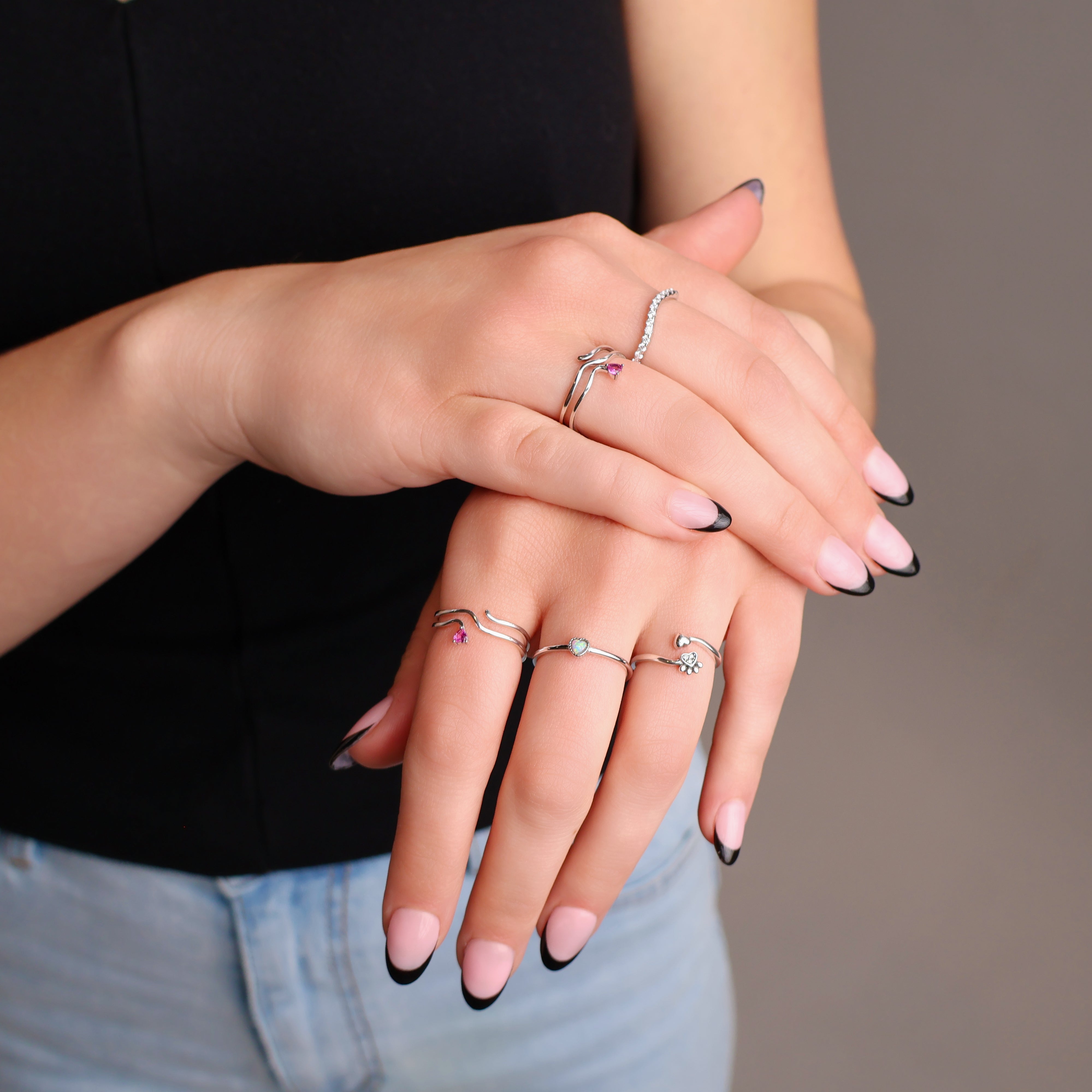 Pink Heart Layered Ring (Sterling Silver)