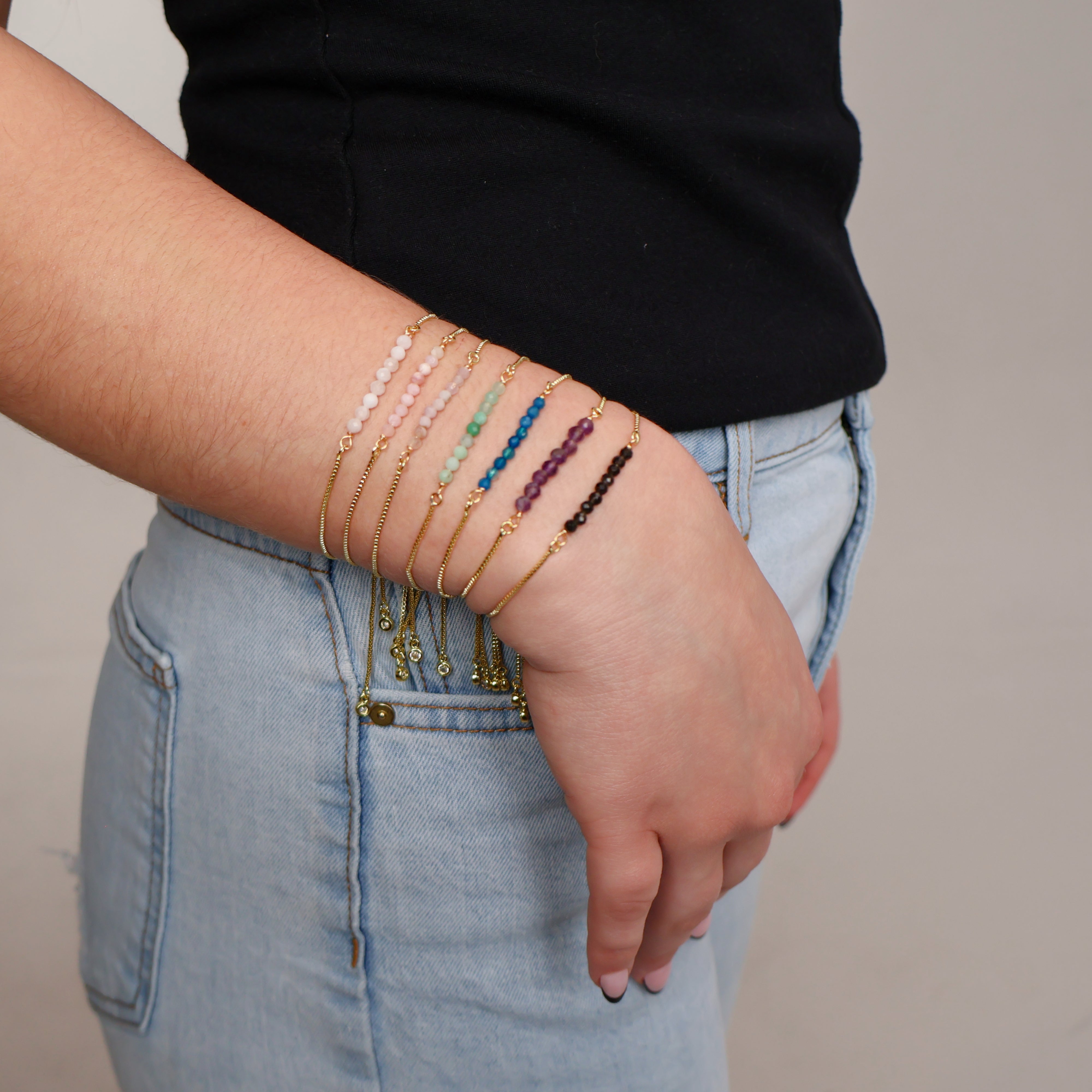 Thin Pink Opal Bracelet (Gold)