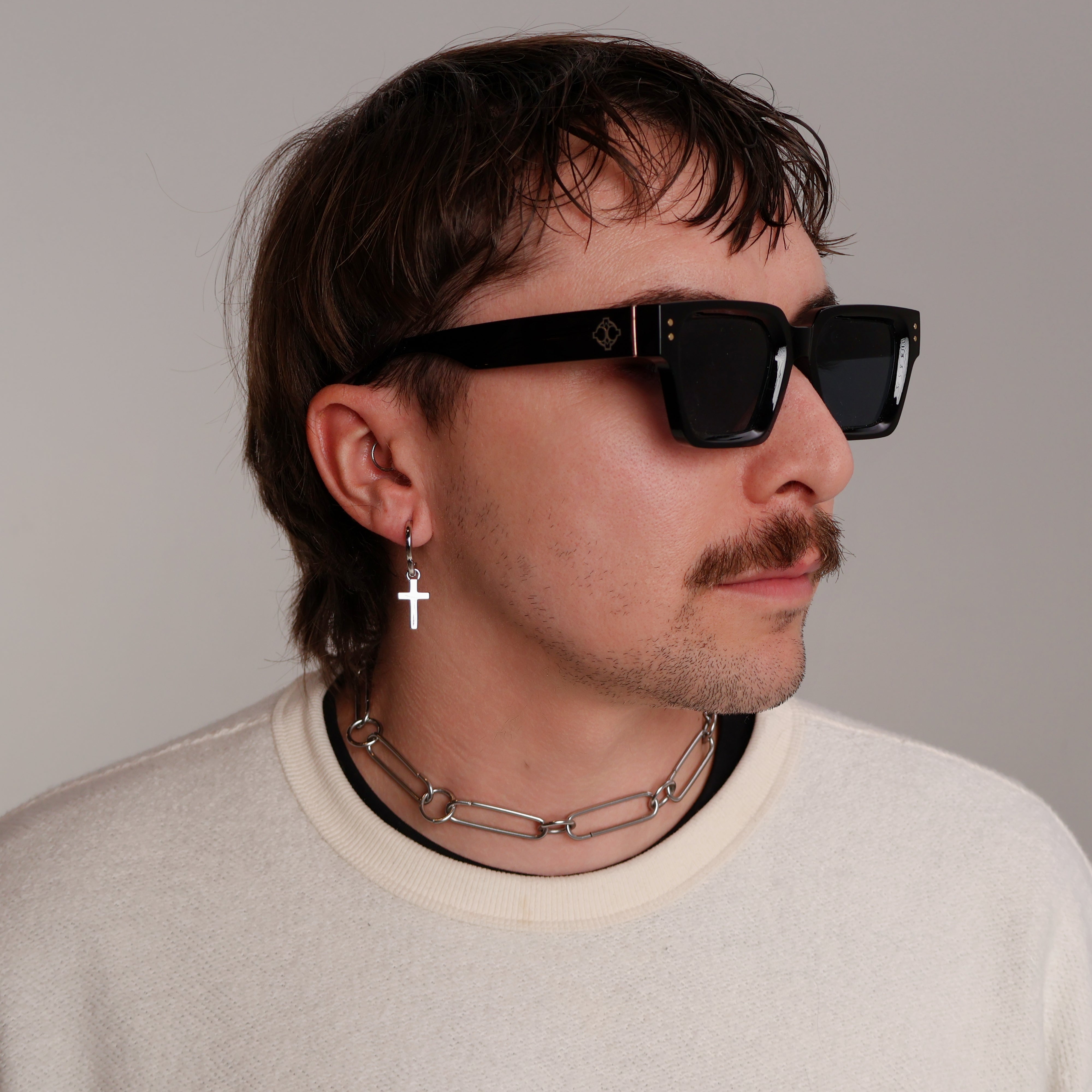 Cross Hoop Earrings (Sterling Silver)