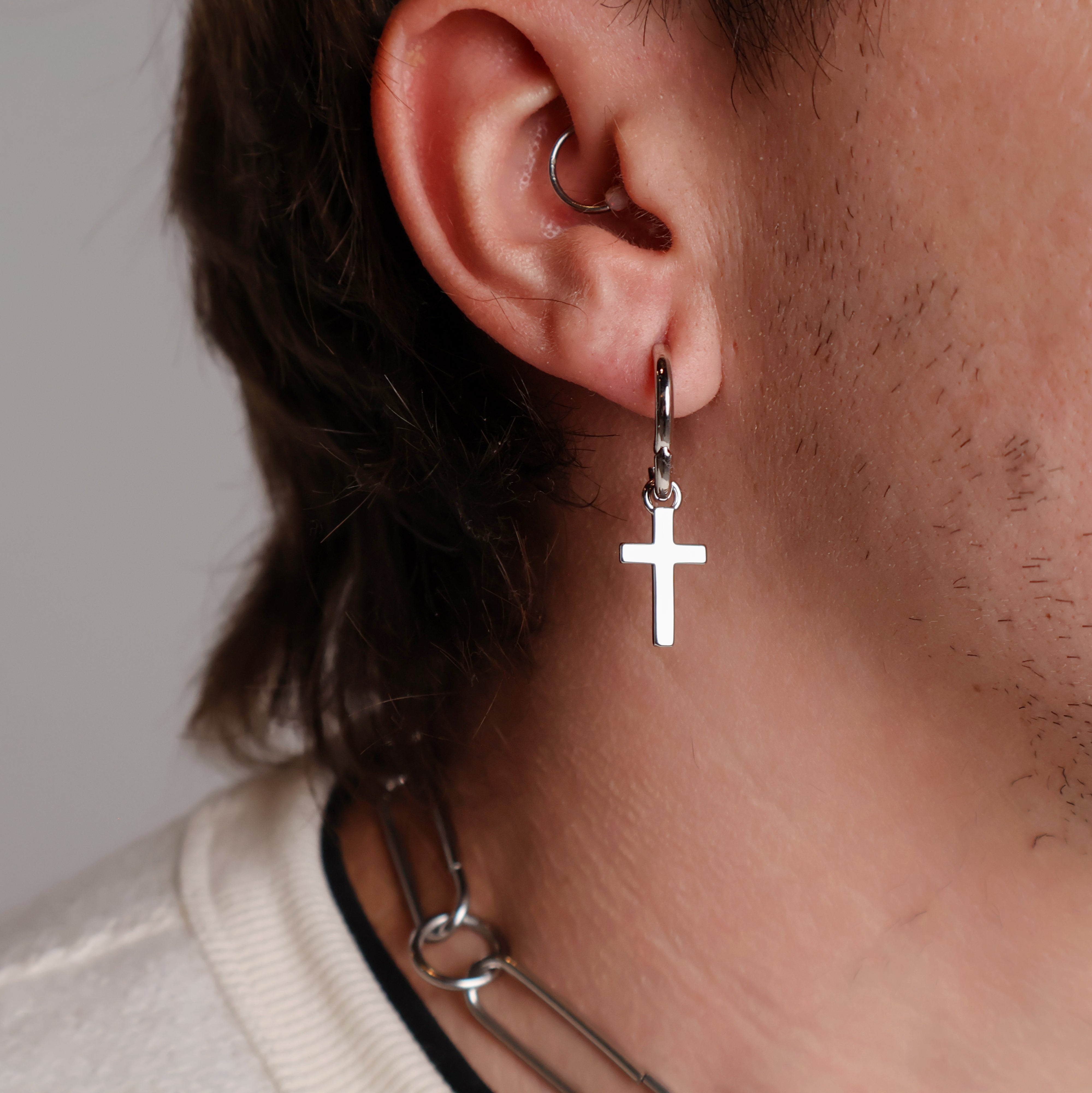 Cross Hoop Earrings (Sterling Silver)
