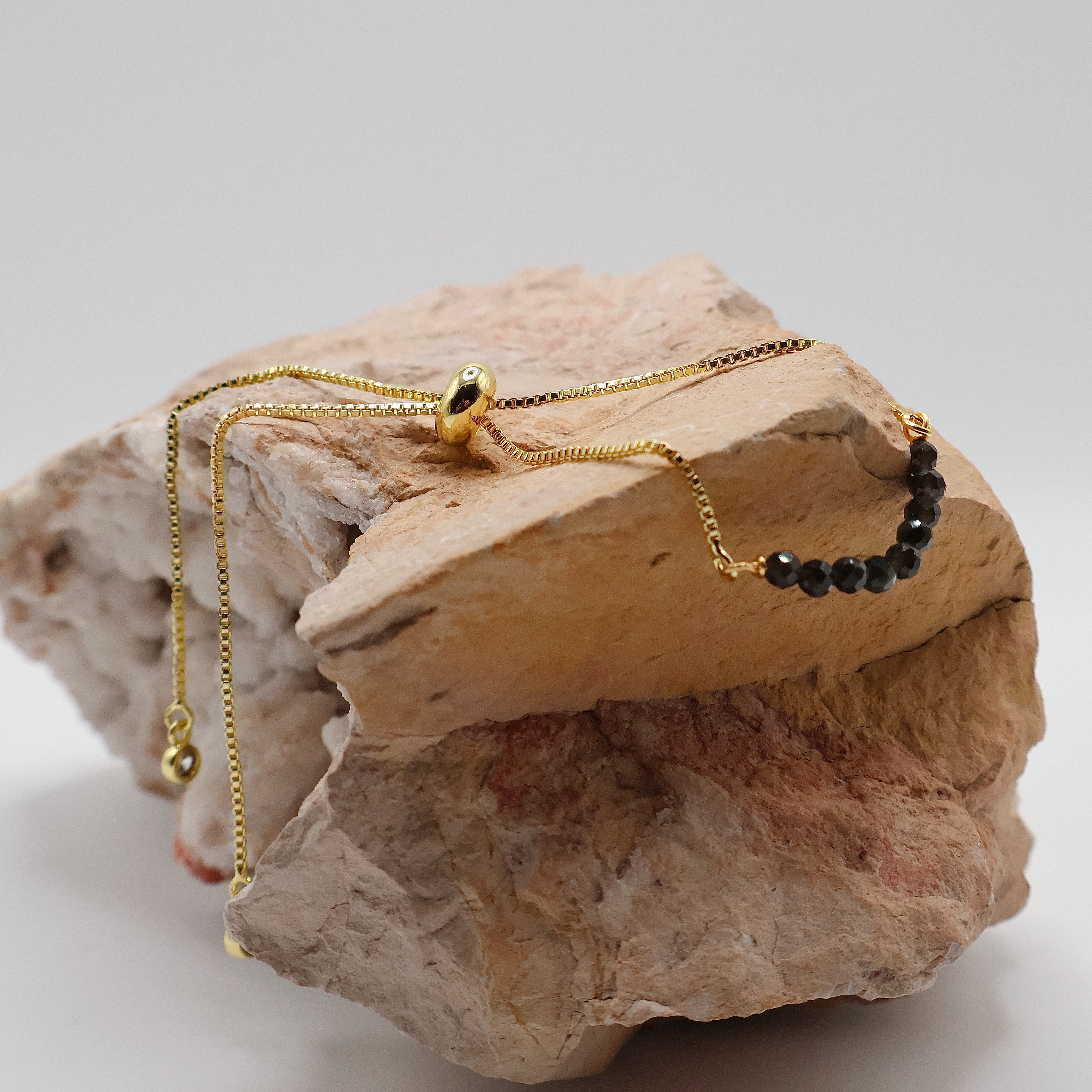 Thin Black Obsidian Bracelet (Gold)