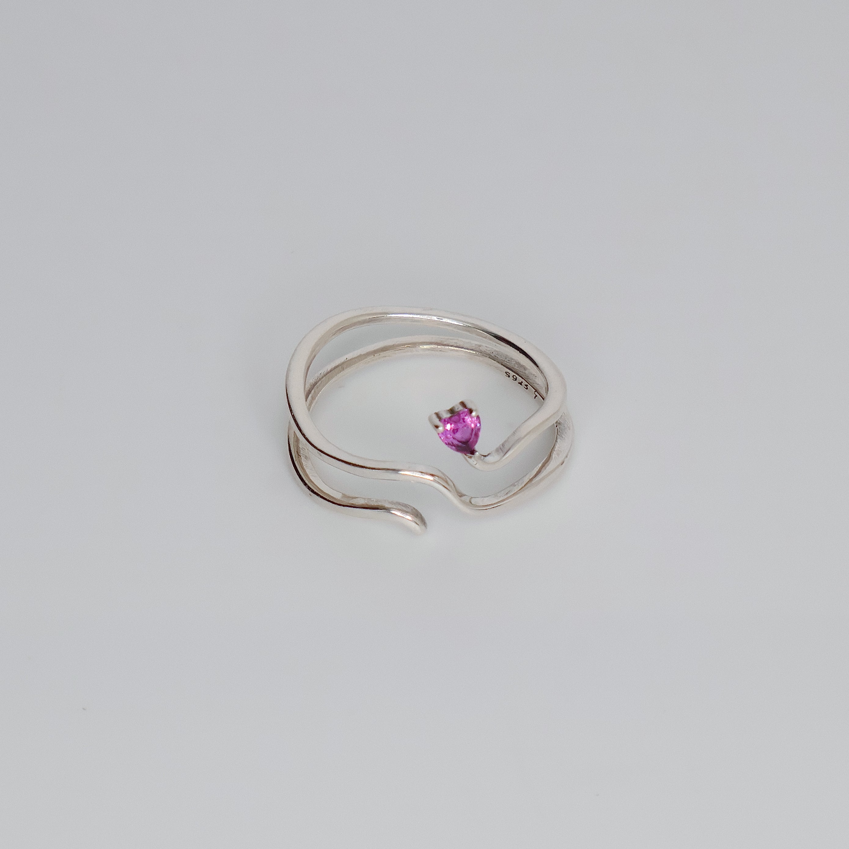 Pink Heart Layered Ring (Sterling Silver)