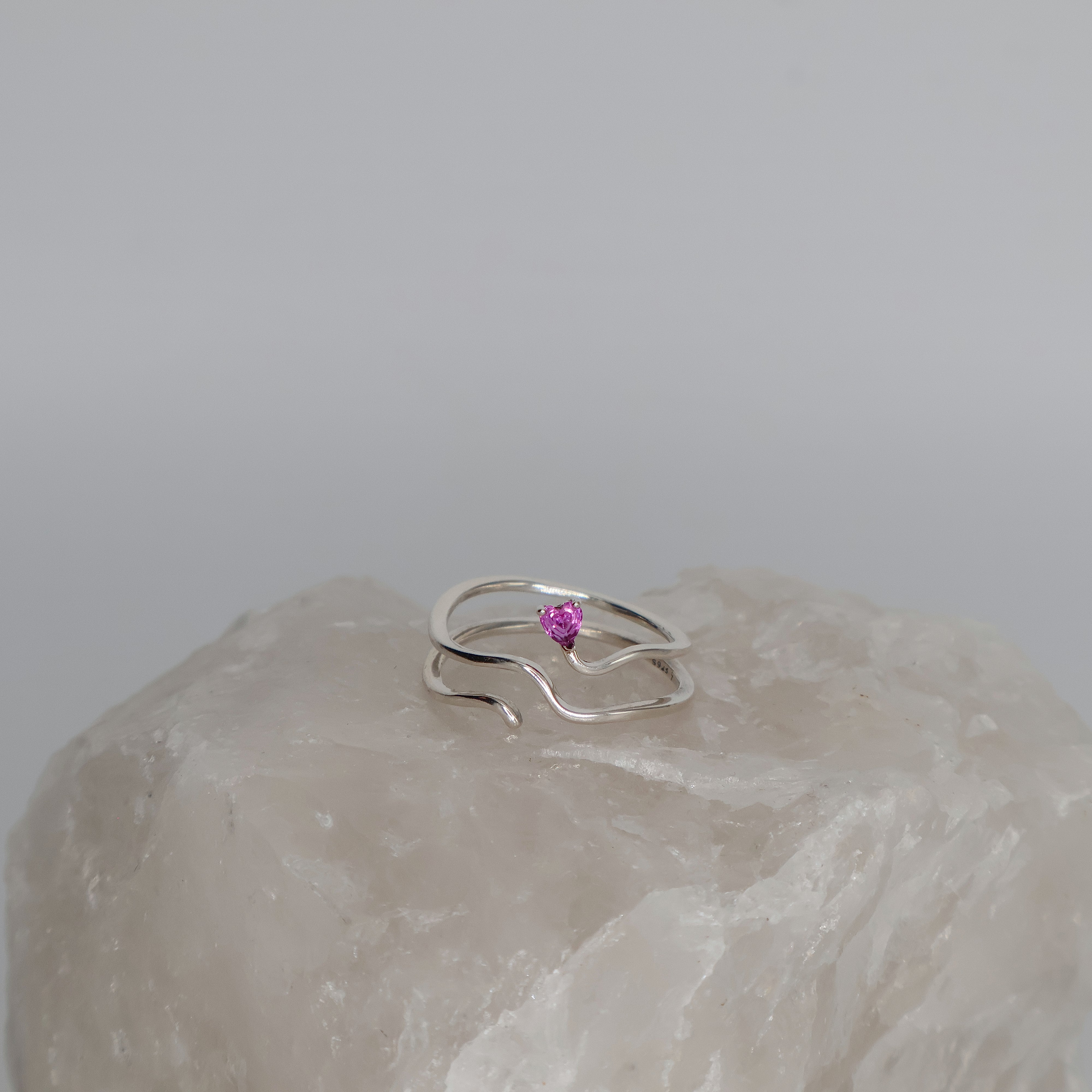 Pink Heart Layered Ring (Sterling Silver)