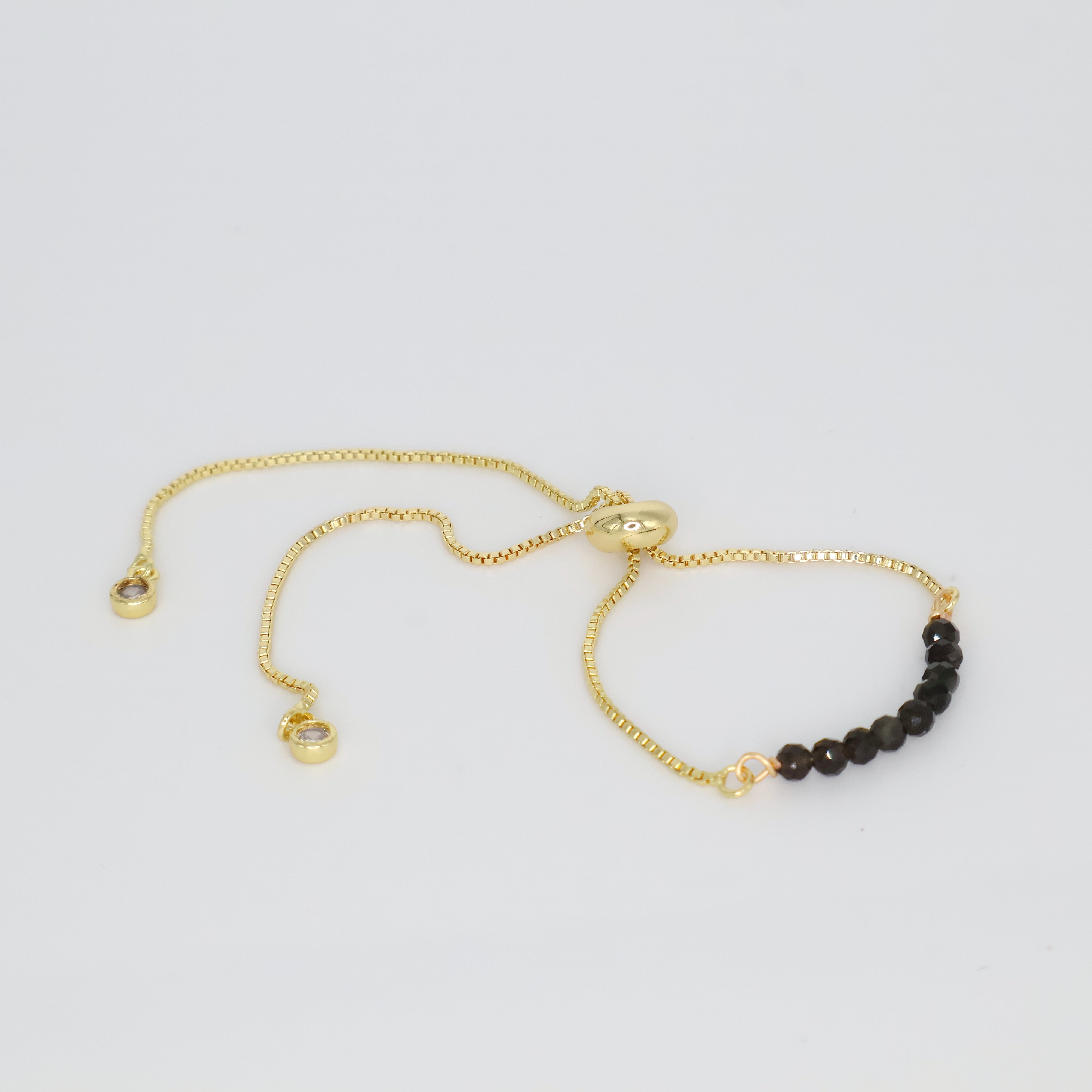 Thin Black Obsidian Bracelet (Gold)