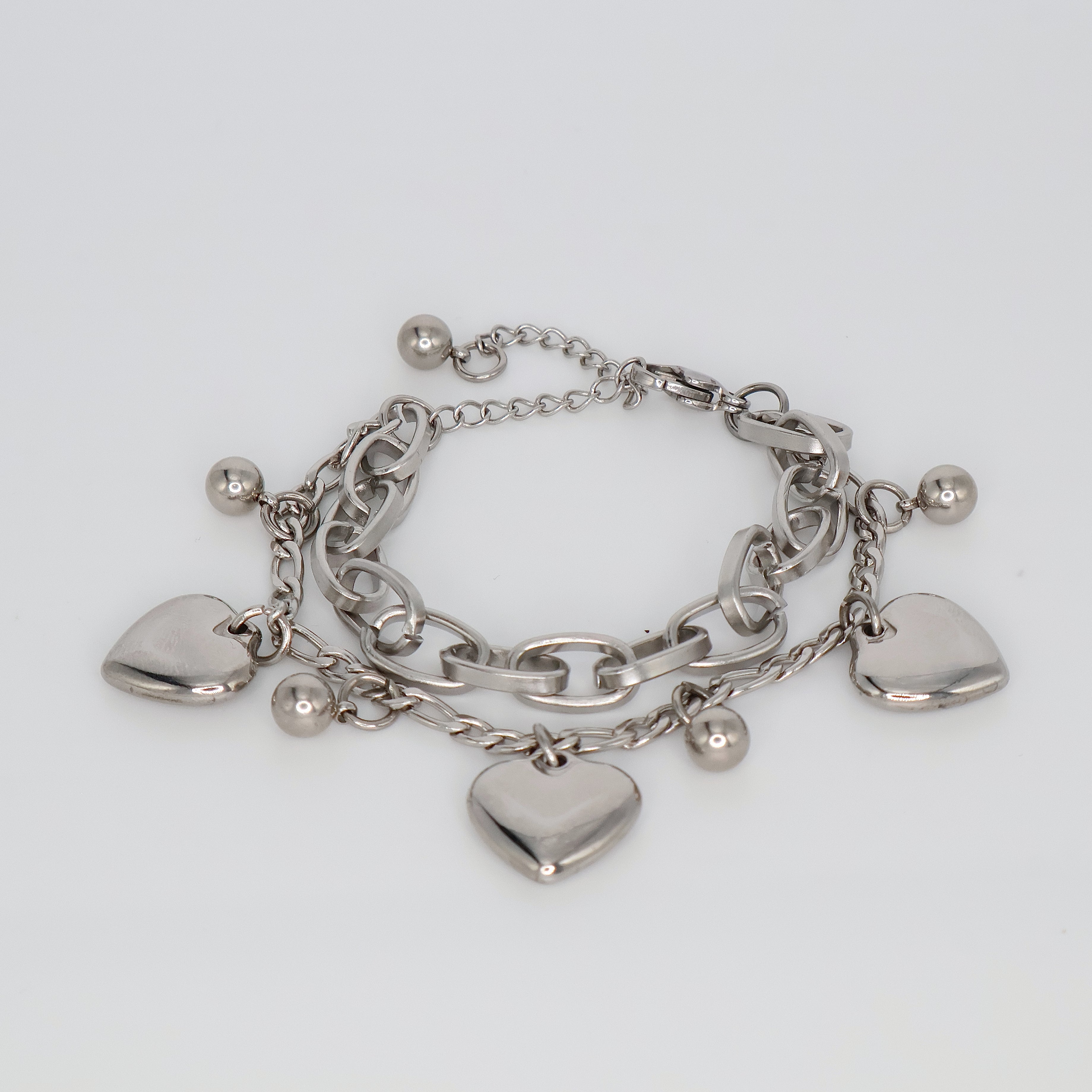 Heart Charms Adjustable Bracelet (Silver)