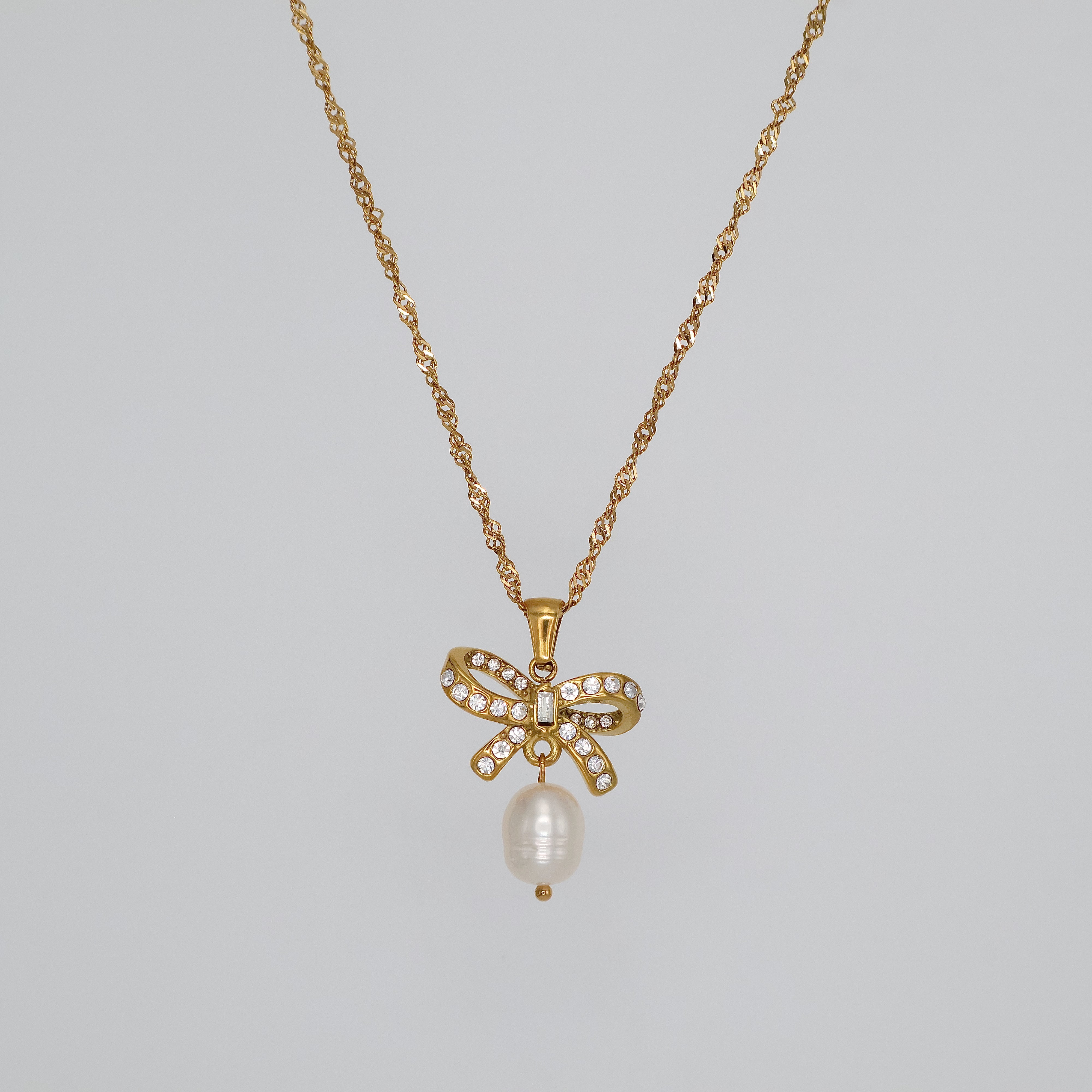Bow Pearl Necklace (Gold)
