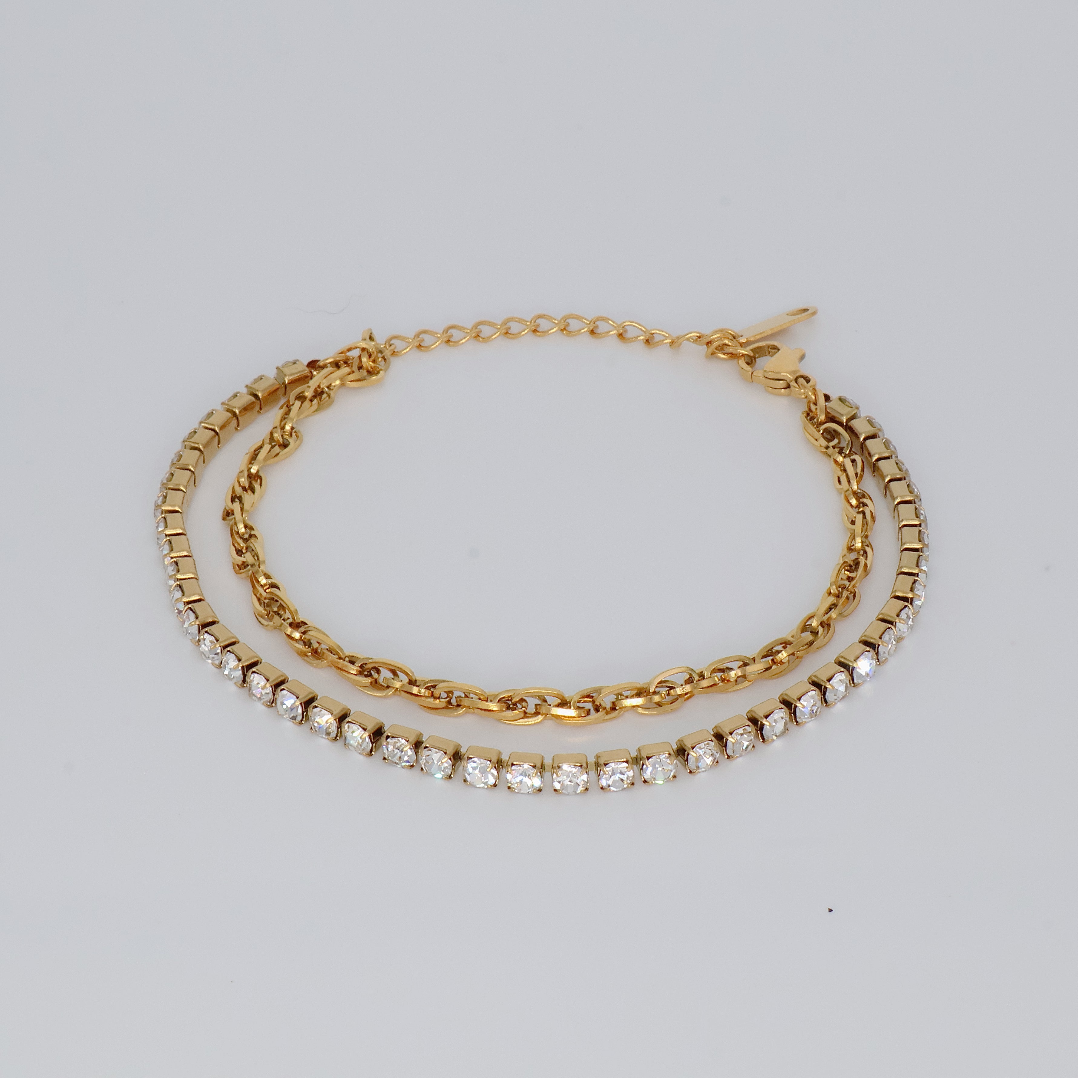 Double Layered & Rhinestone Bracelet (Gold)