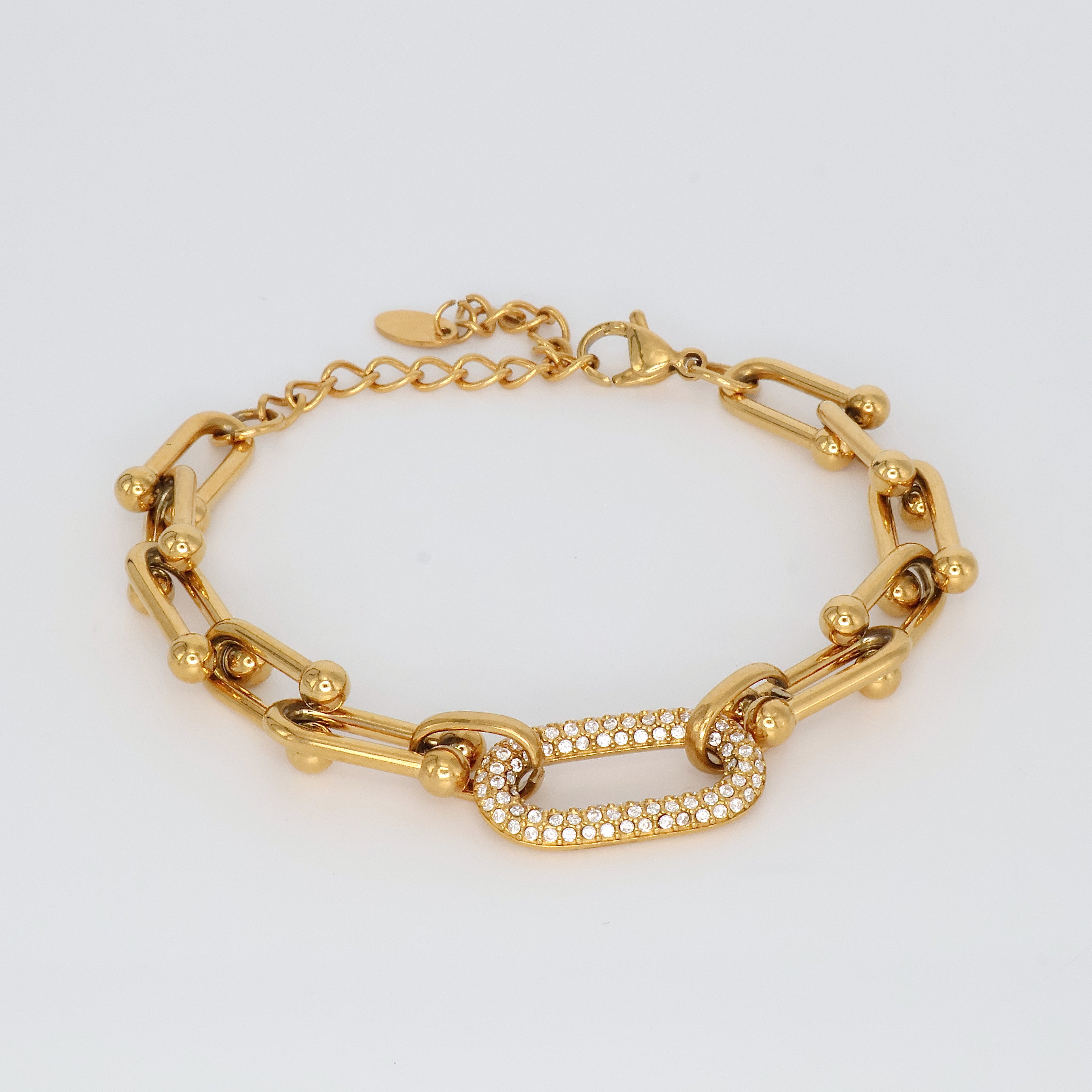Small Link Rhinestone Bracelet (Gold)