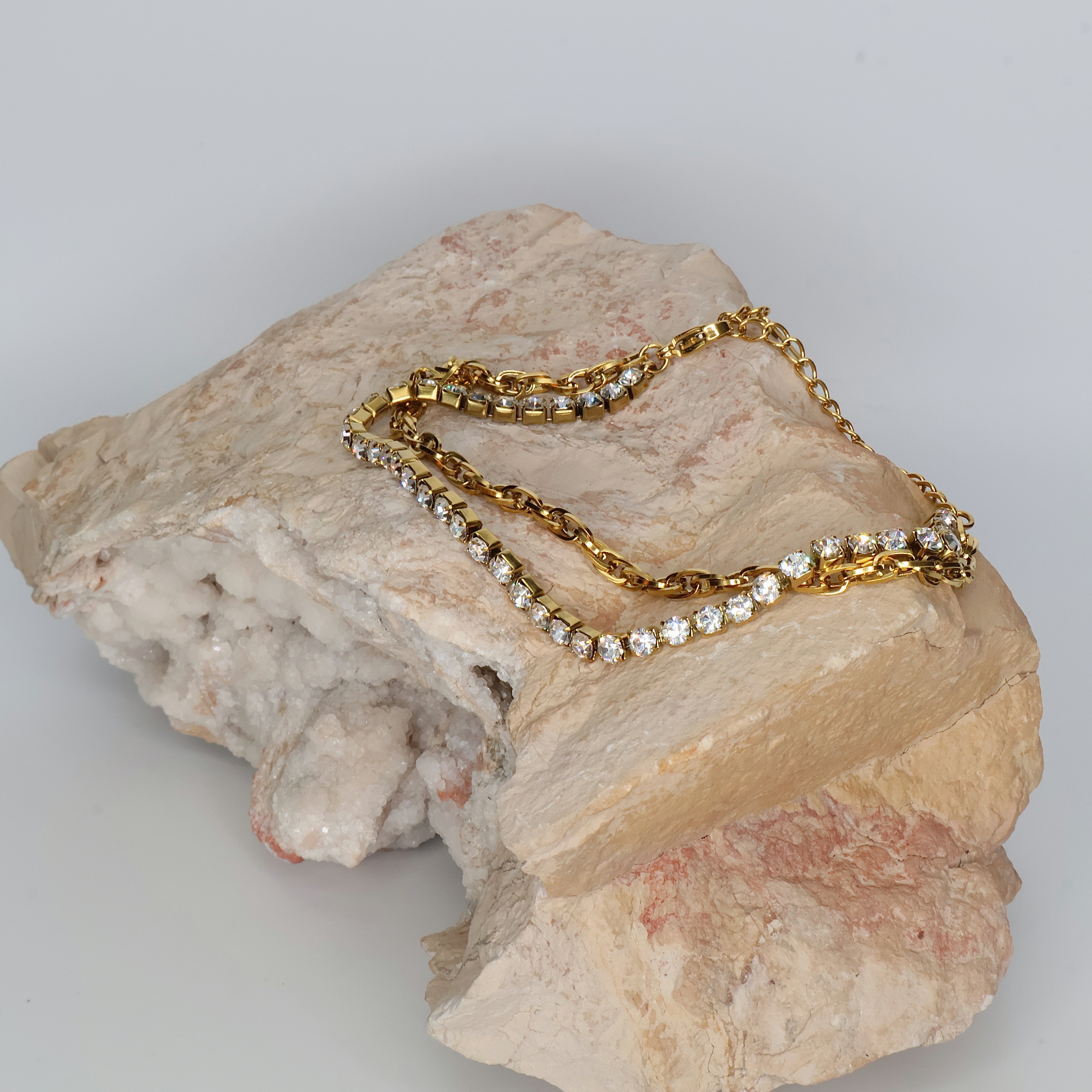 Double Layered & Rhinestone Bracelet (Gold)