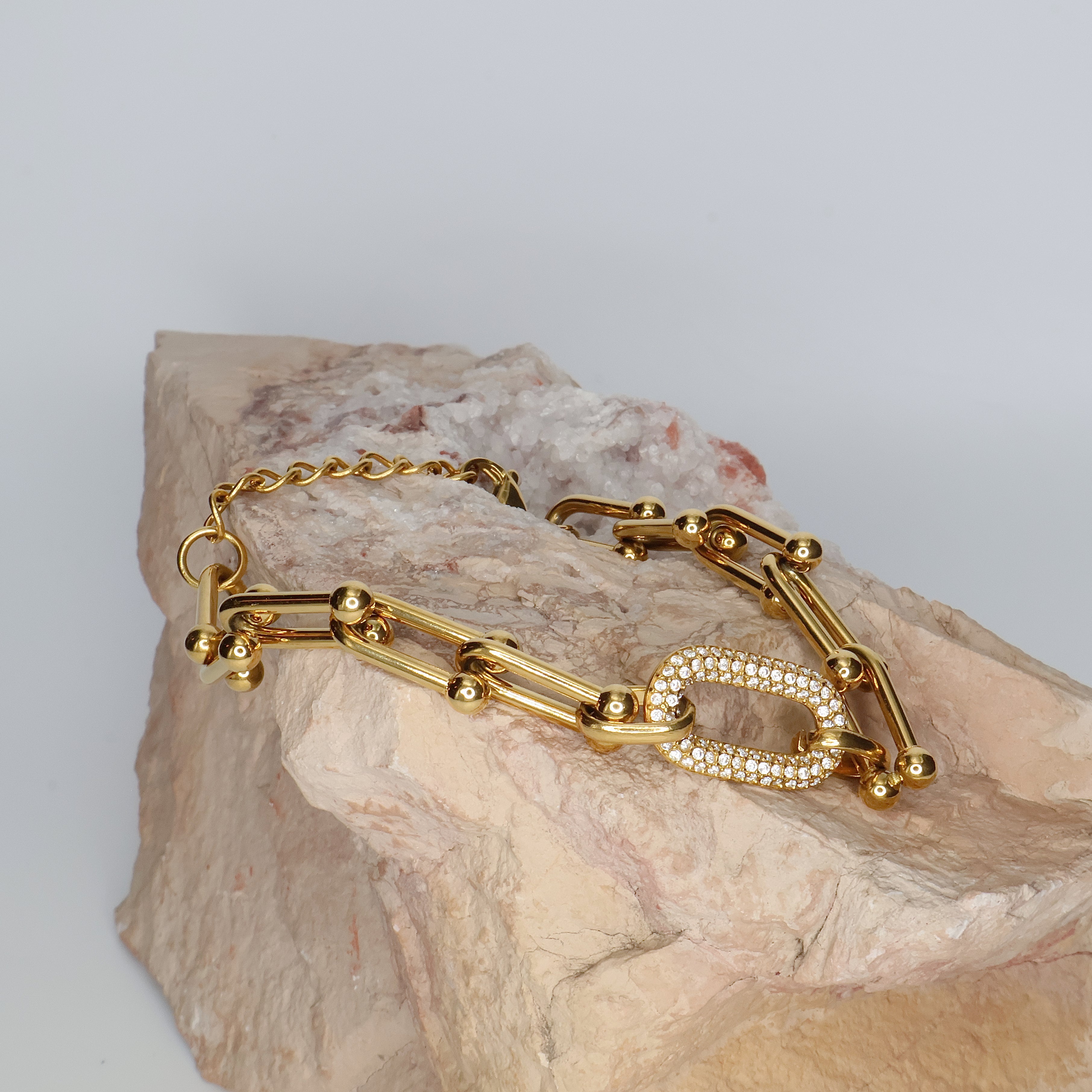 Small Link Rhinestone Bracelet (Gold)