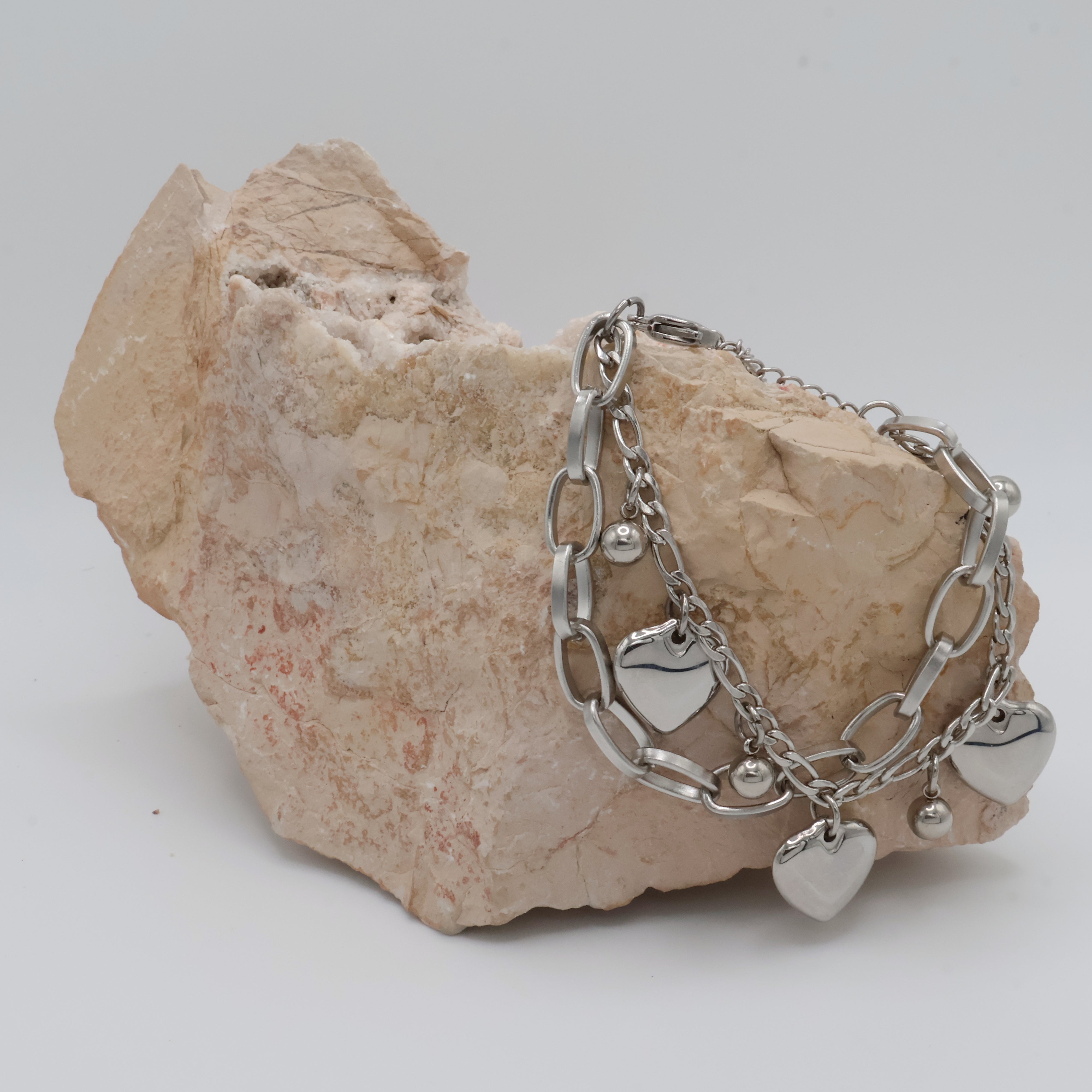 Heart Charms Adjustable Bracelet (Silver)