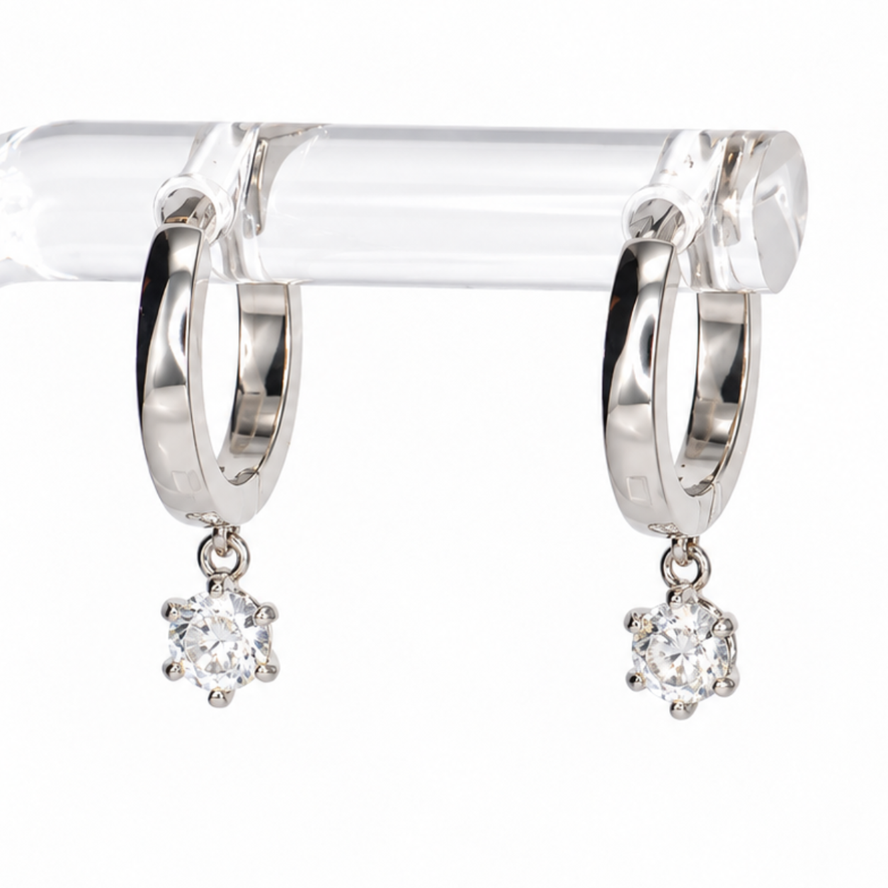 Crystal Drop Hoop Earrings (Silver)