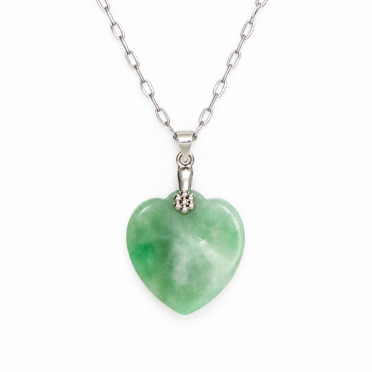 Jade Heart Necklace (Silver)