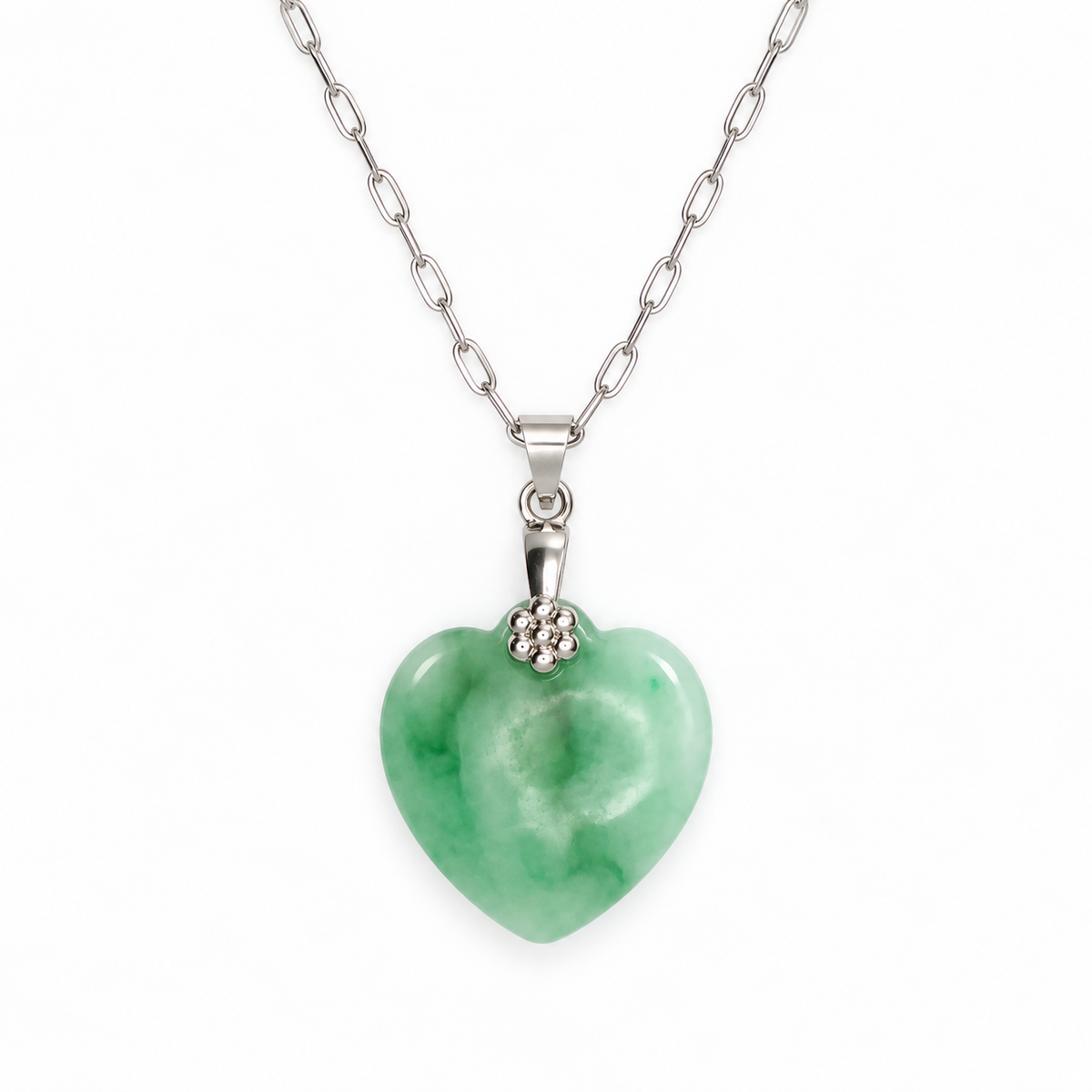 Jade Mini Heart Necklace (Silver)