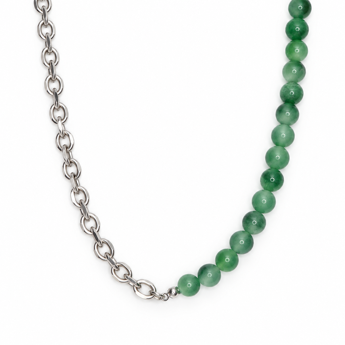 Green Jade Cable Chain Necklace (Silver)