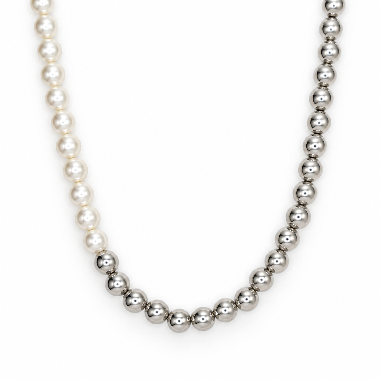 Pearl & Steel Ball Necklace (Silver)
