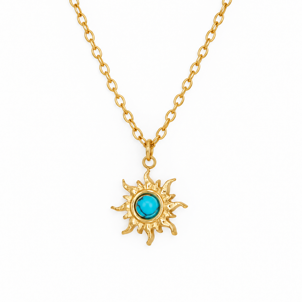 Turquoise Sun Necklace (Gold)