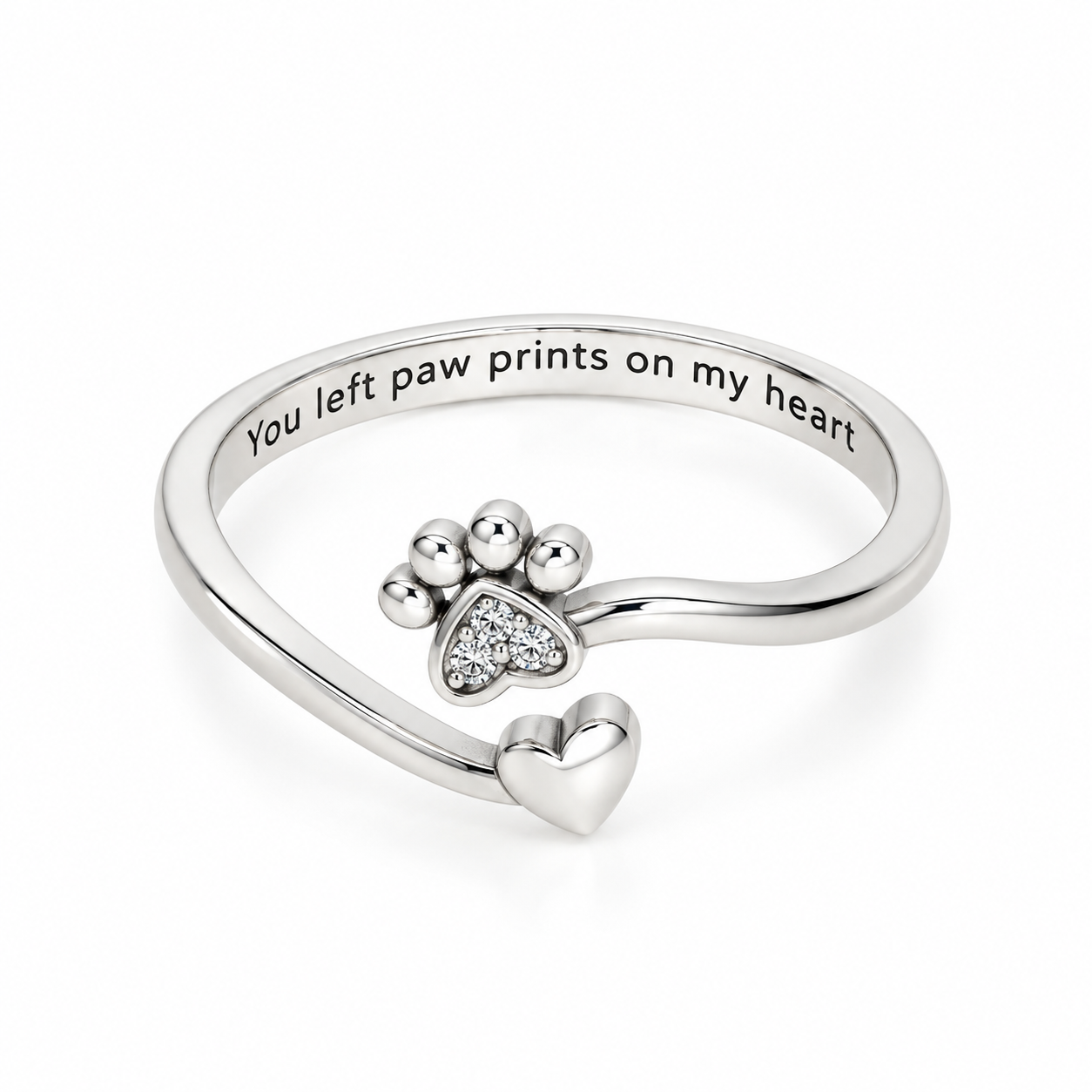 Paw Print Heart Ring (Silver)