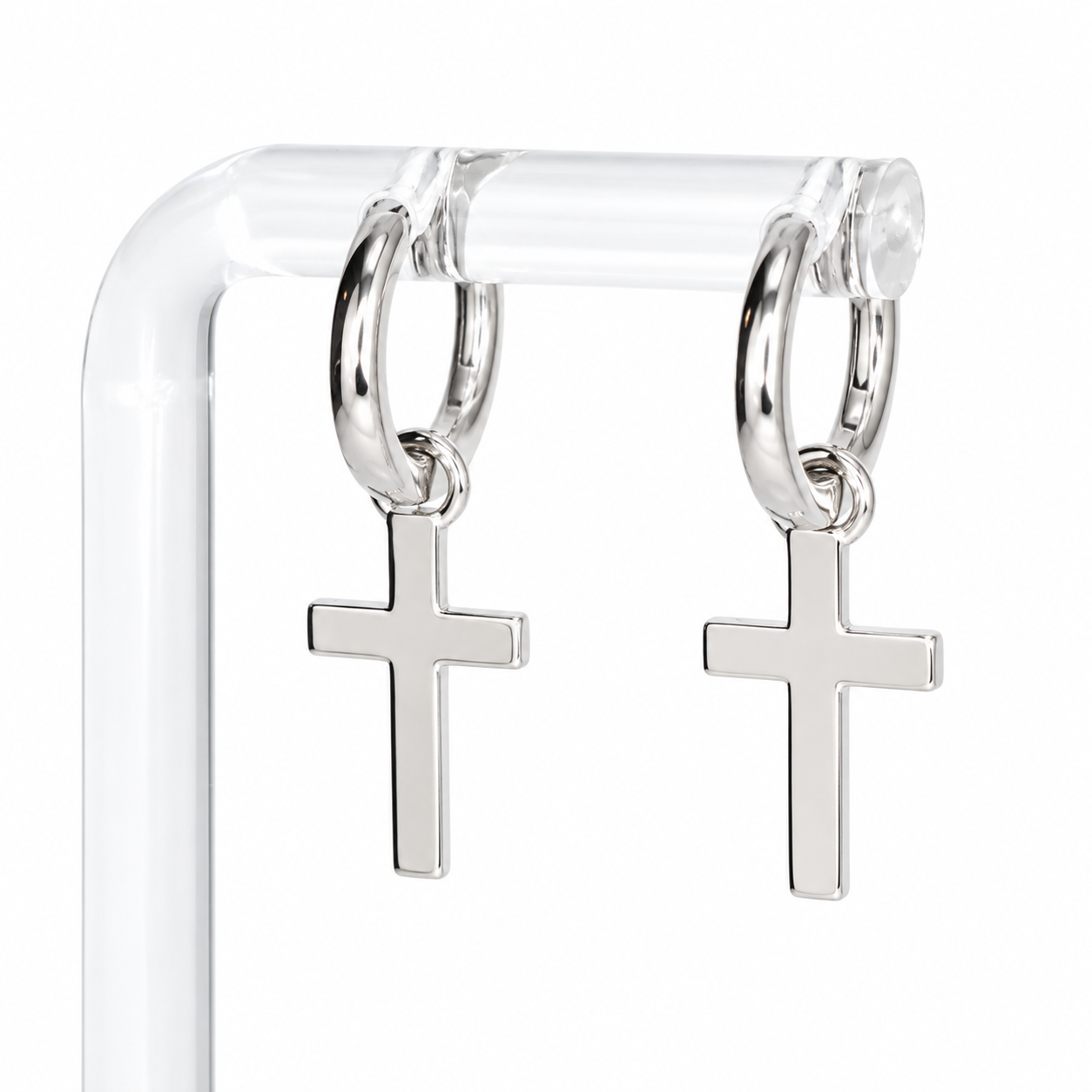 Cross Hoop Earrings (Silver)