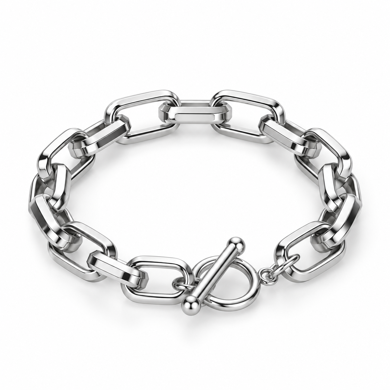 Rectangle Chain Bracelet – OT Clasp (Silver)