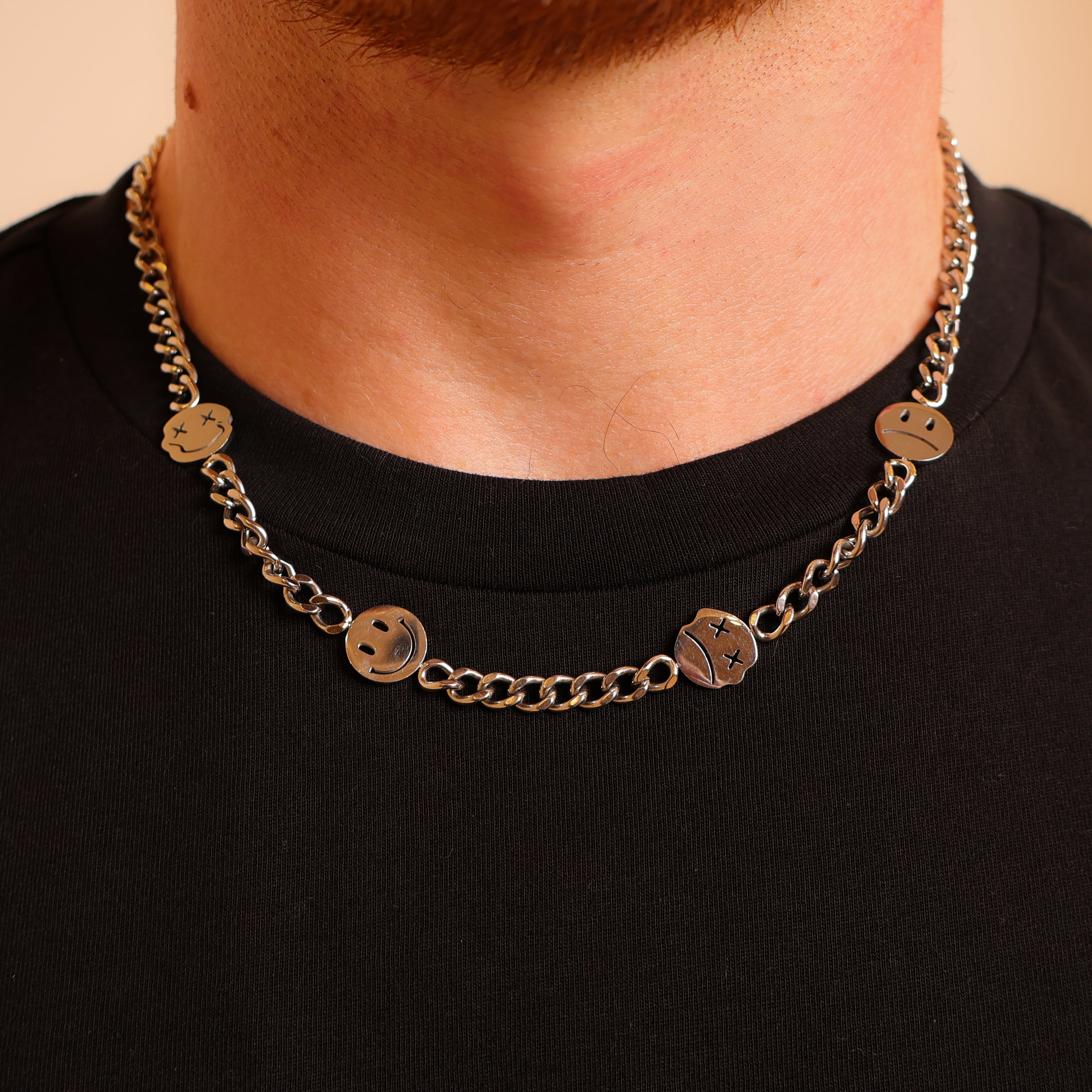 Smiley Face Cuban Link Chain (Silver)