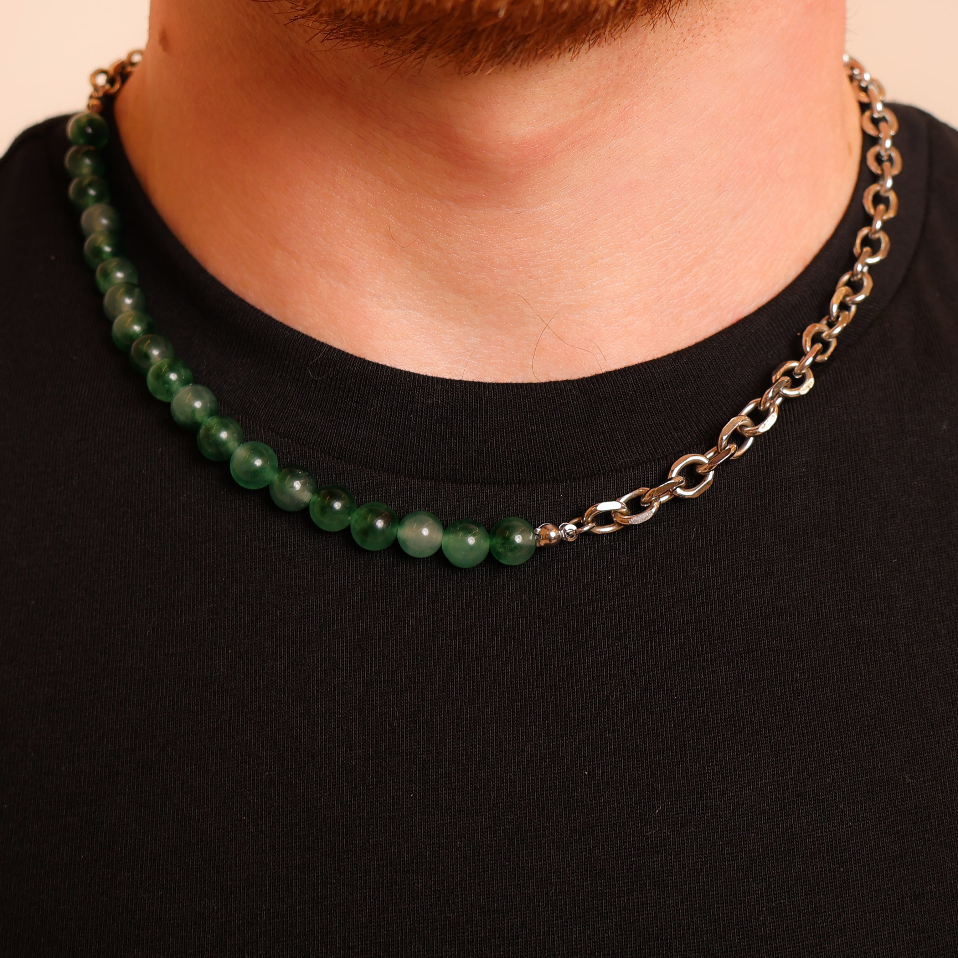Green Jade Cable Chain Necklace (Silver)