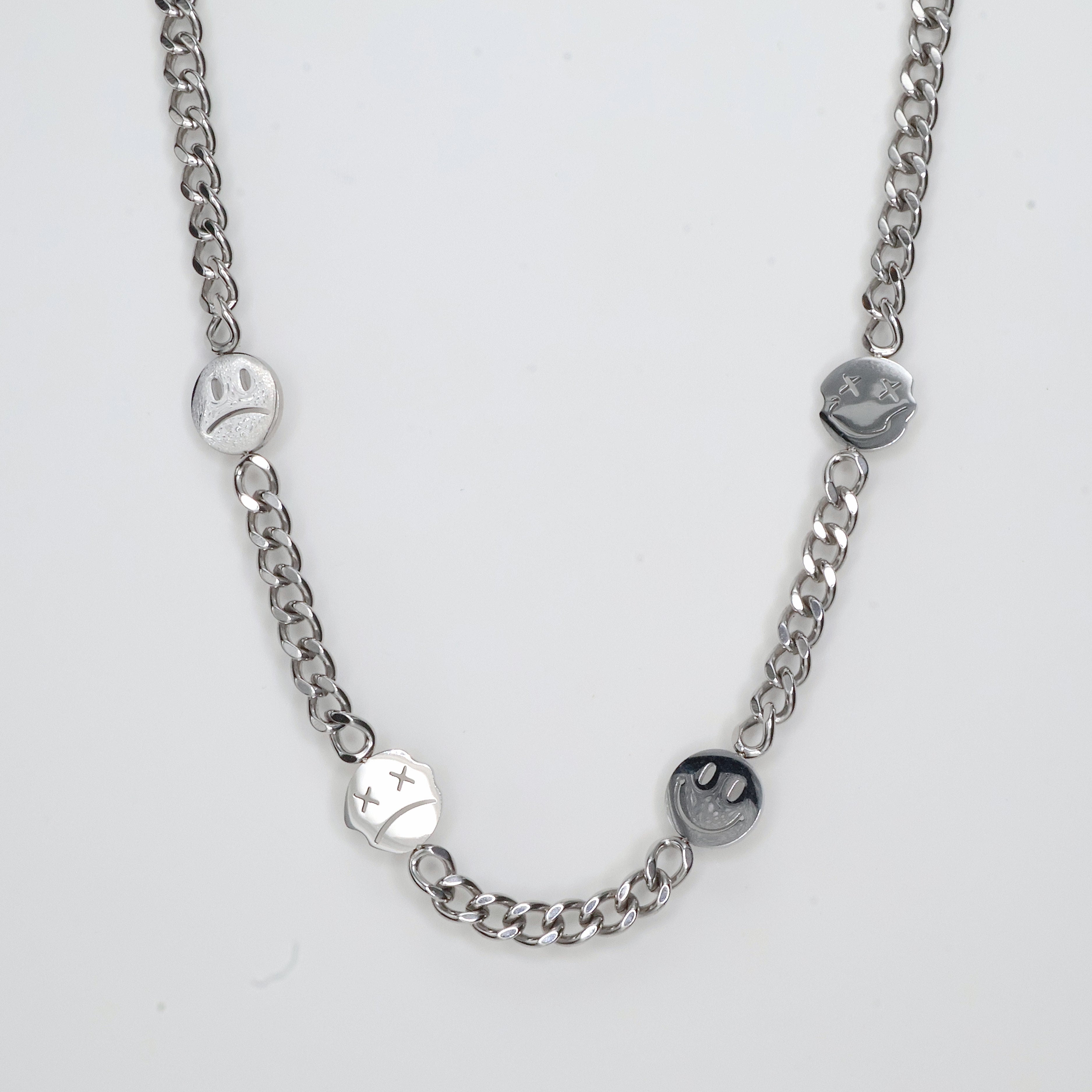 Smiley Face Cuban Link Chain (Silver)
