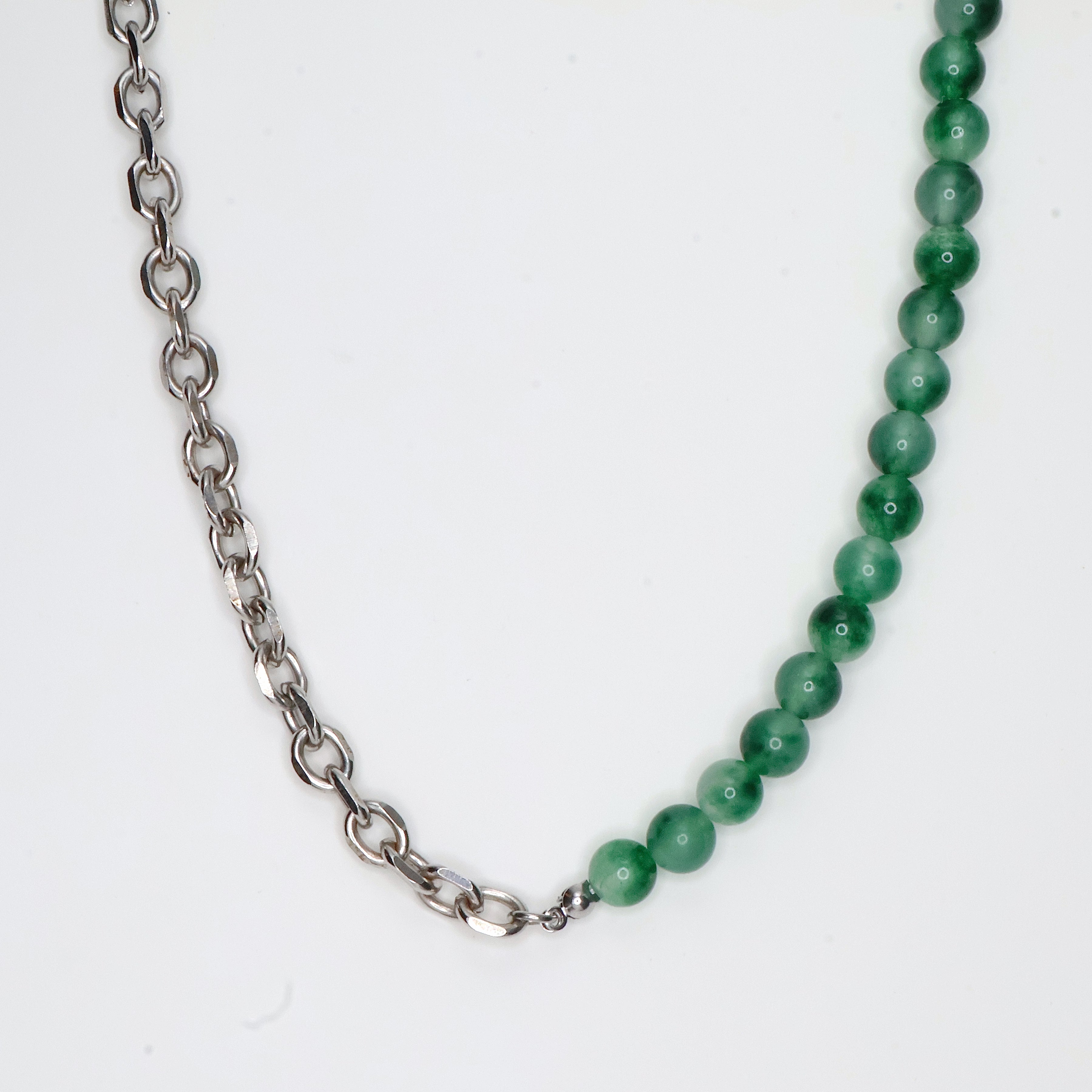 Green Jade Cable Chain Necklace (Silver)