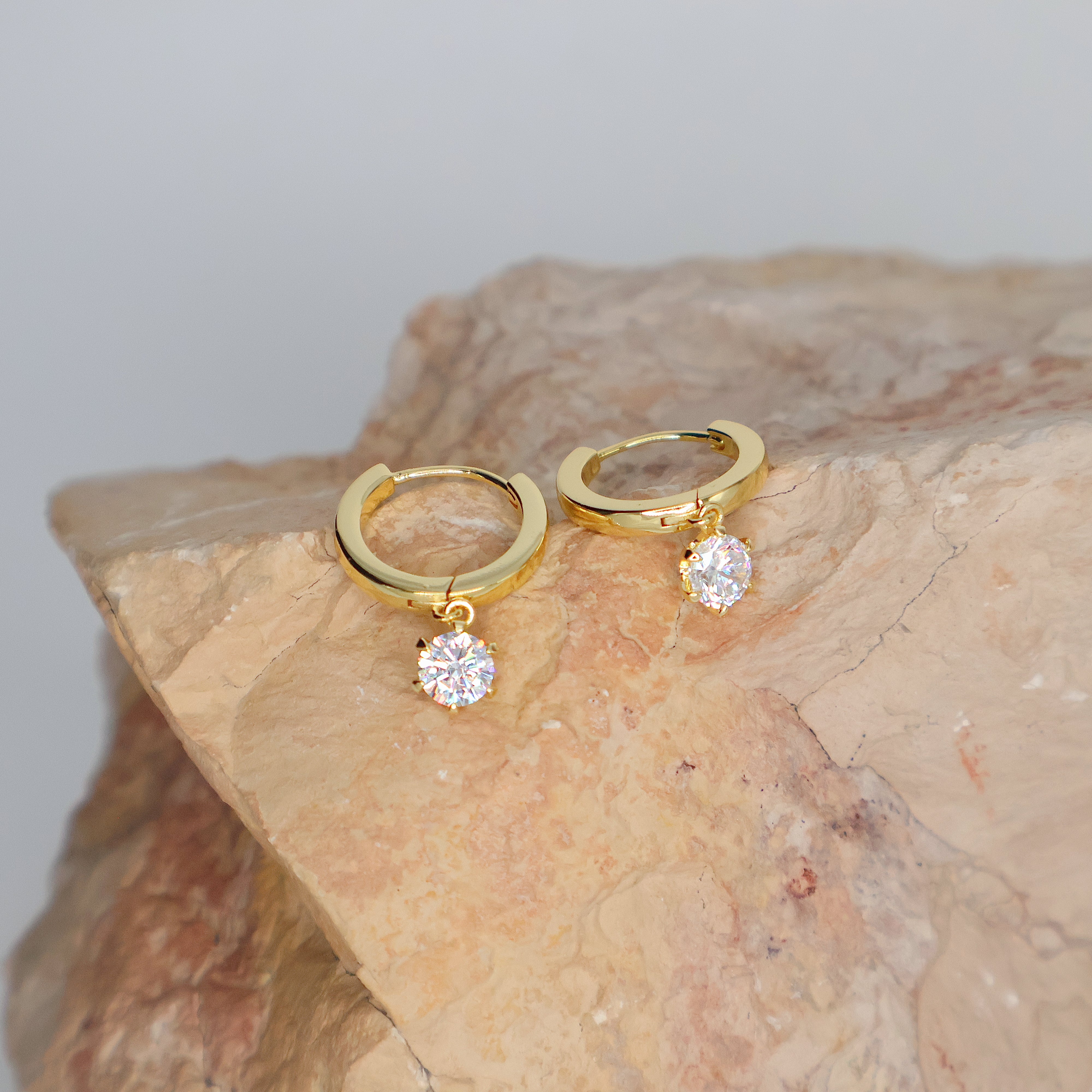 Crystal Drop Hoop Earrings (Gold)