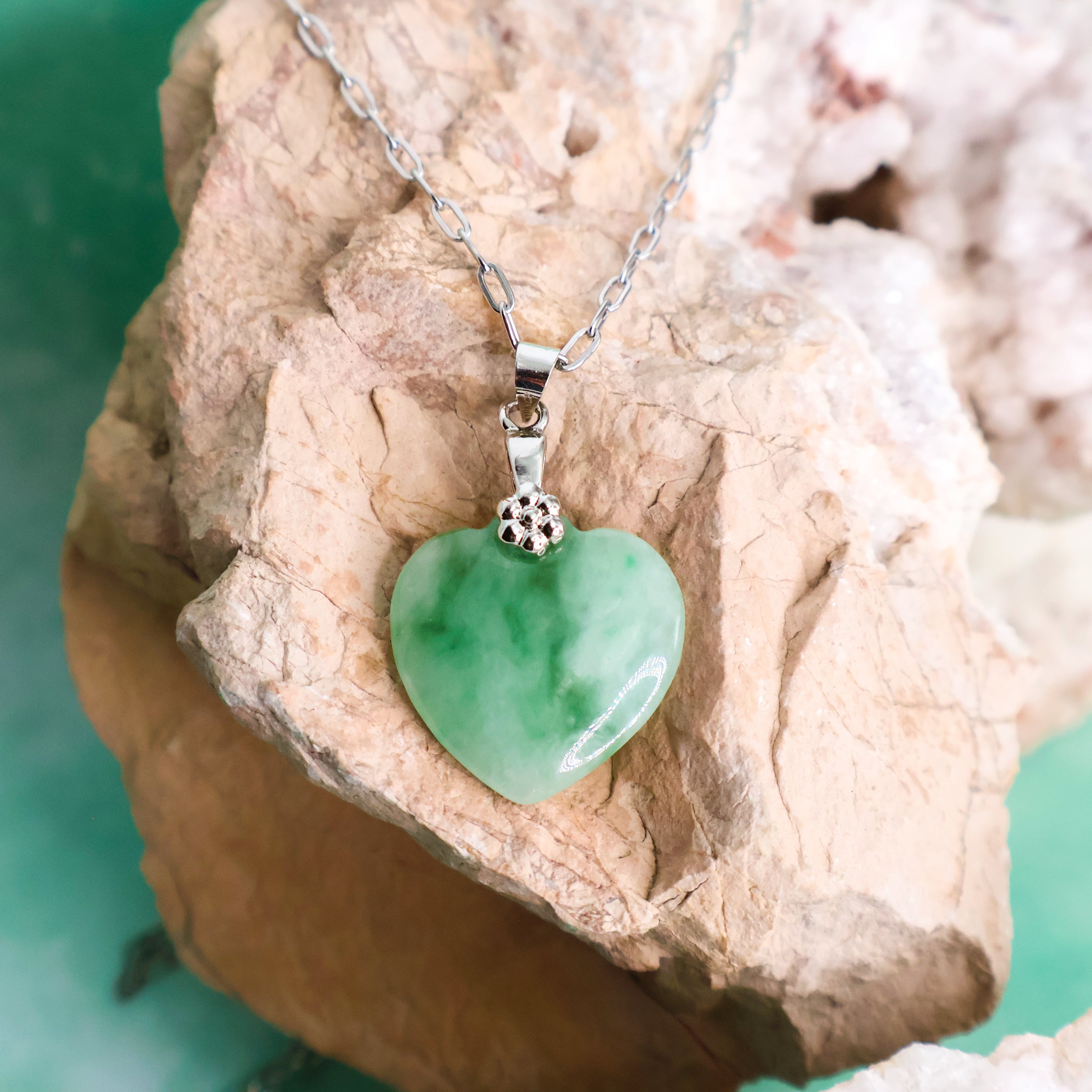 Jade Mini Heart Necklace (Silver)