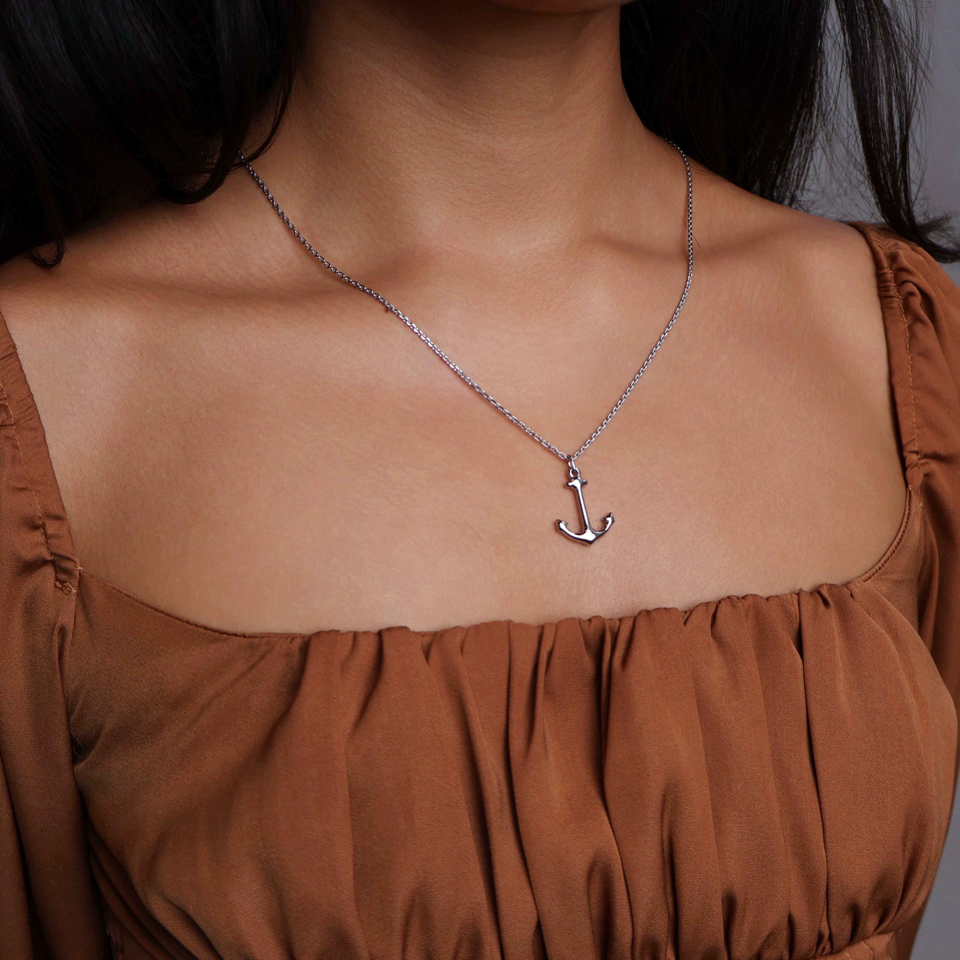 Anchor Pendant Necklace (Silver)