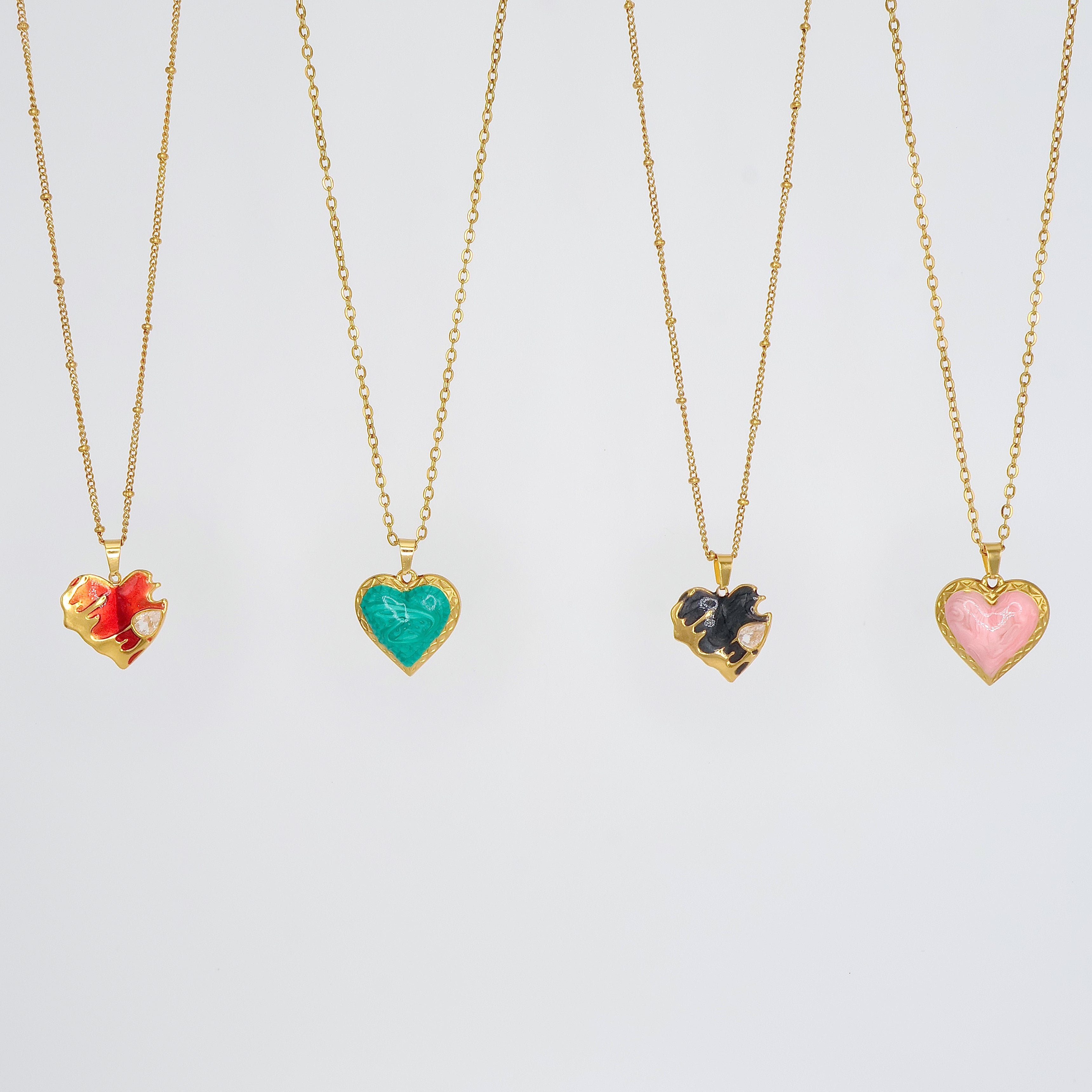 Black Drip Heart Necklace (Gold)