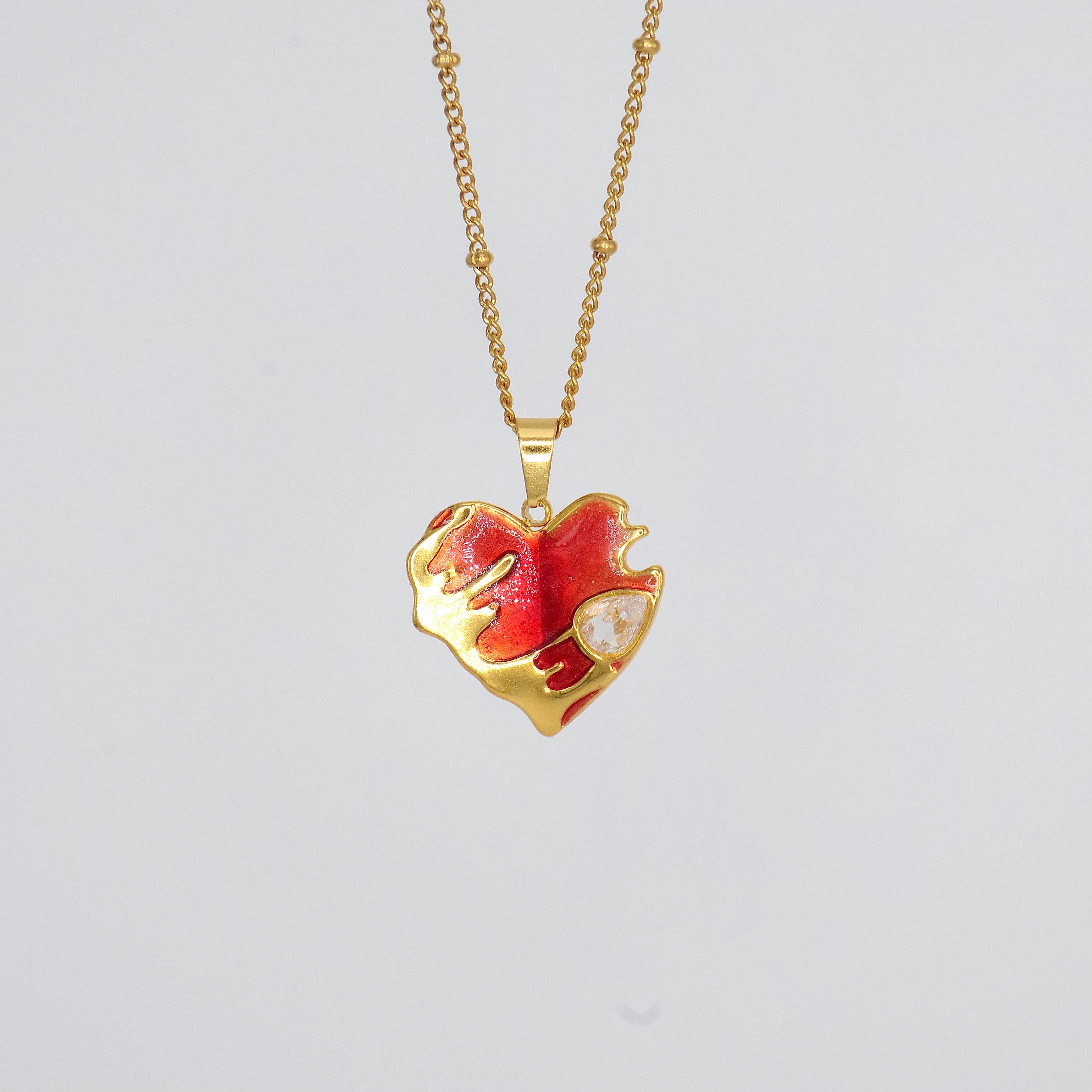 Red Drip Heart Necklace (Gold)