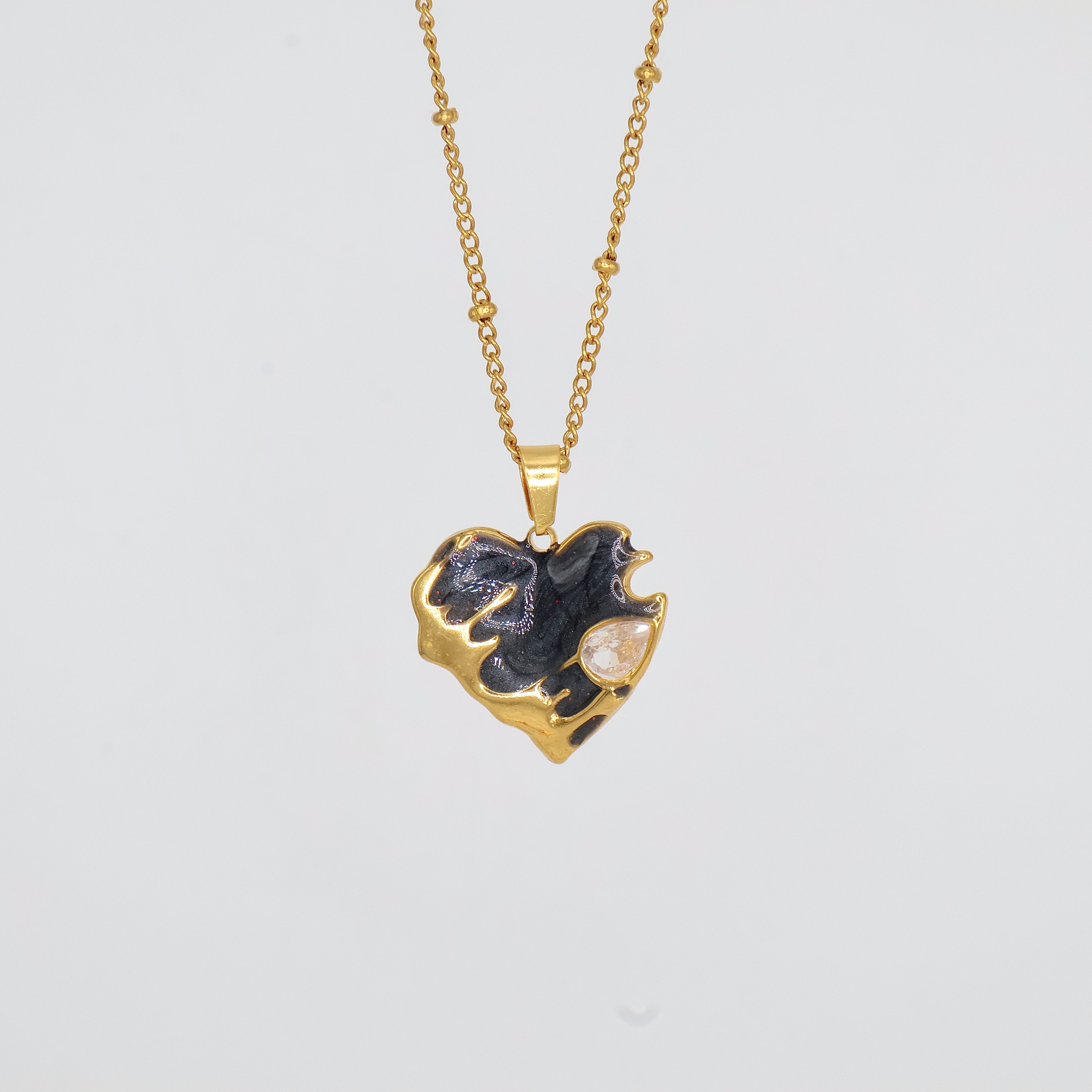 Black Drip Heart Necklace (Gold)